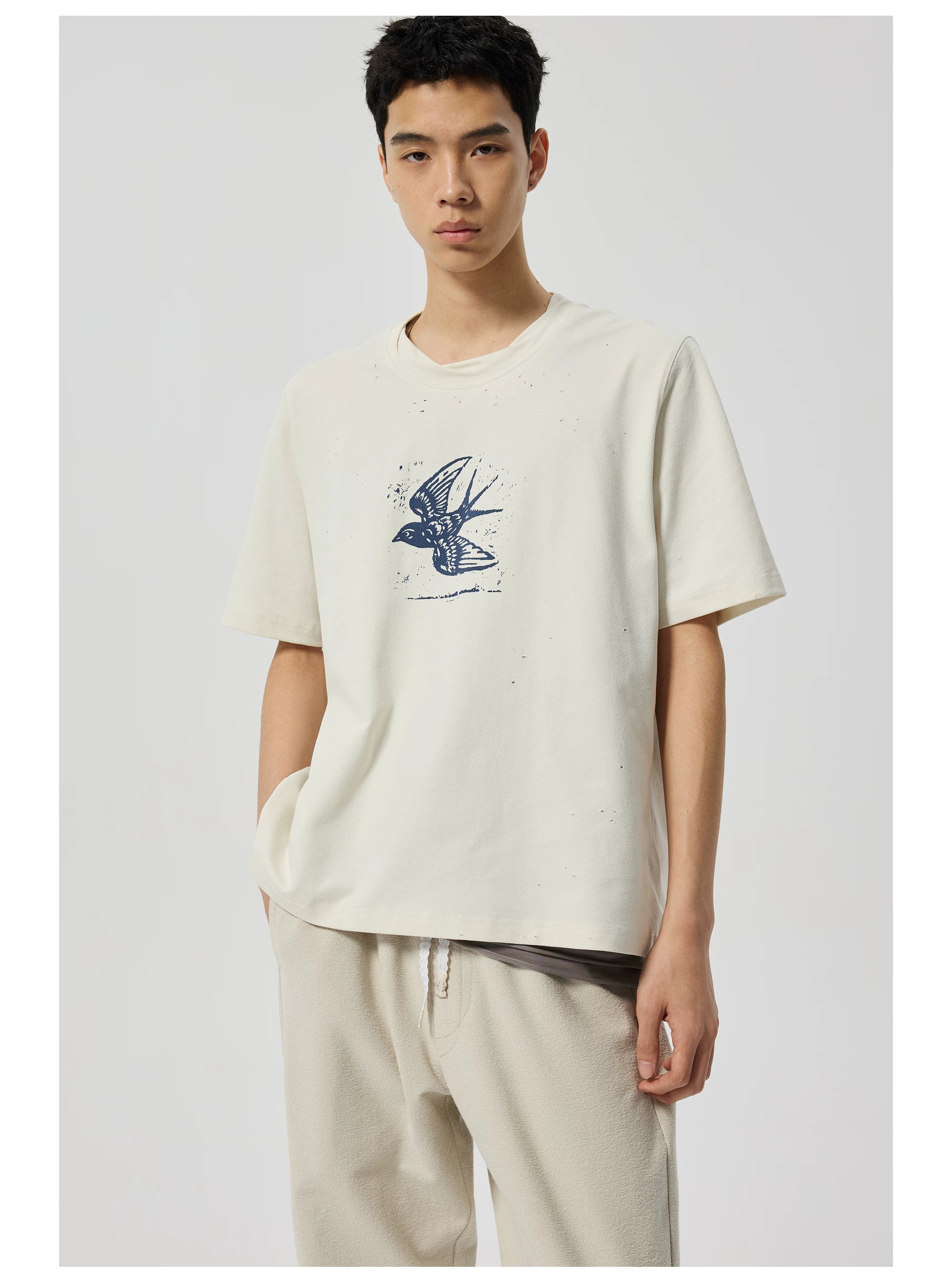 Bird Graphic Distressed T-Shirt