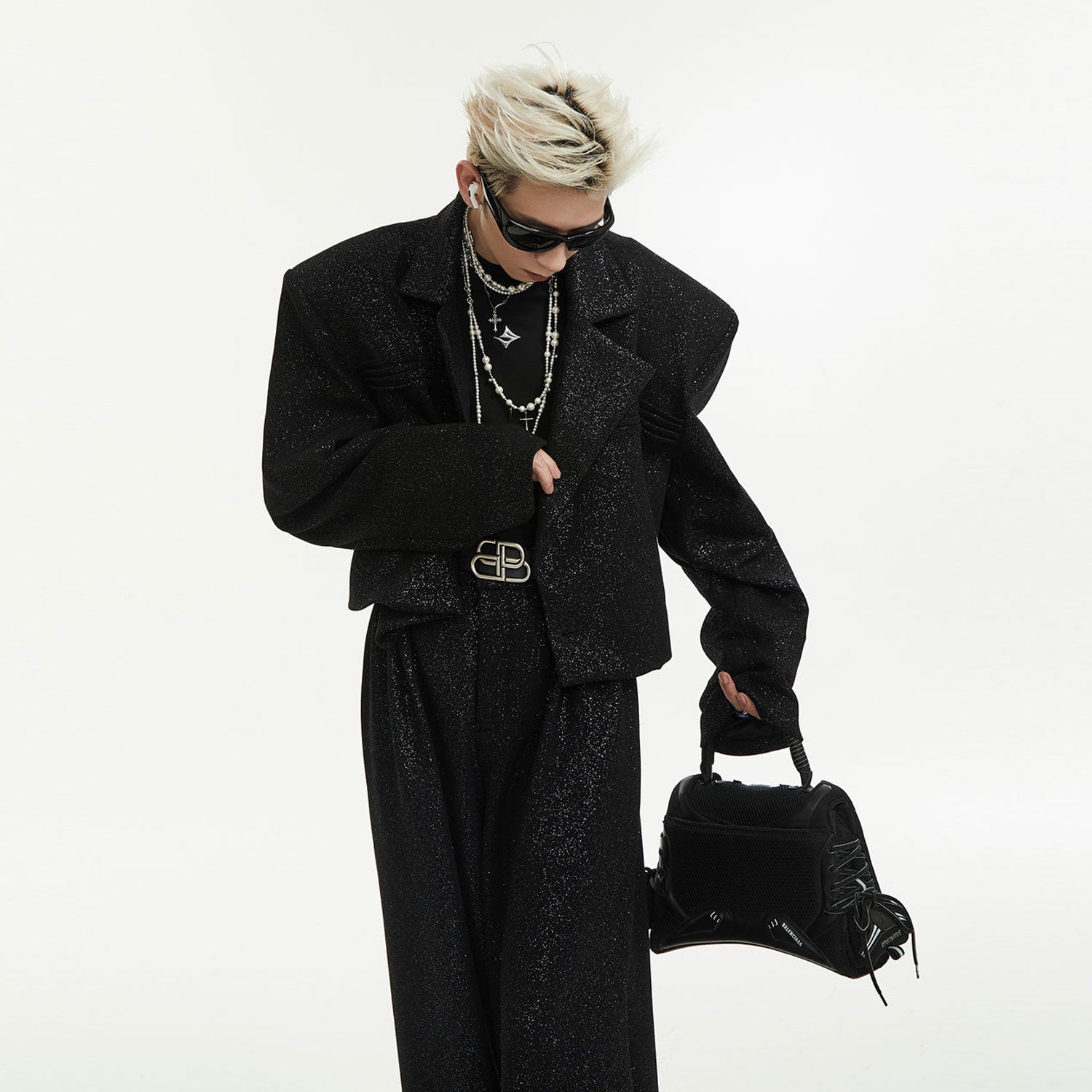 Glitter Long Coat with Wide Leg Pants