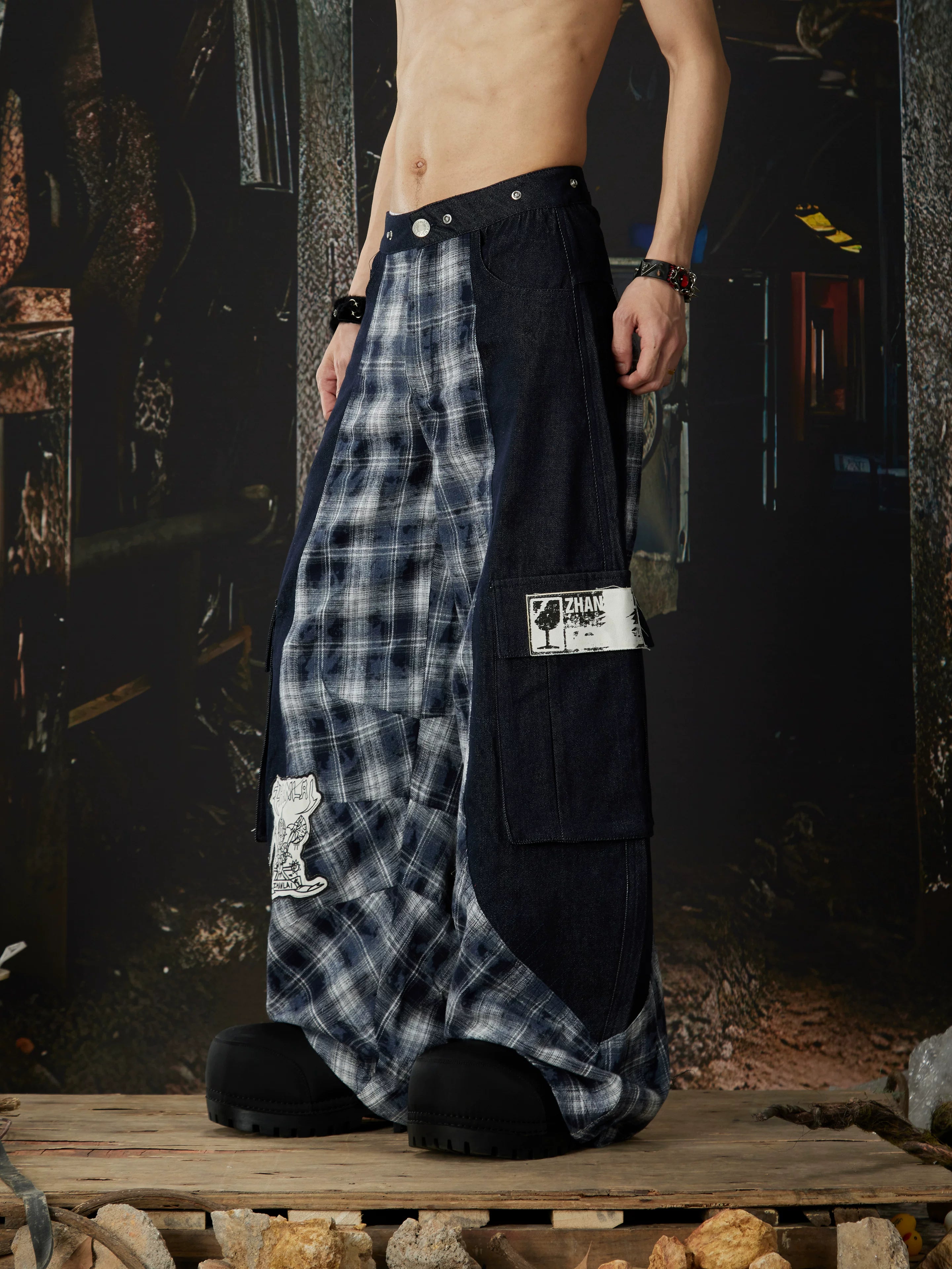 Riot Plaid Layered Trench Cargo Pants