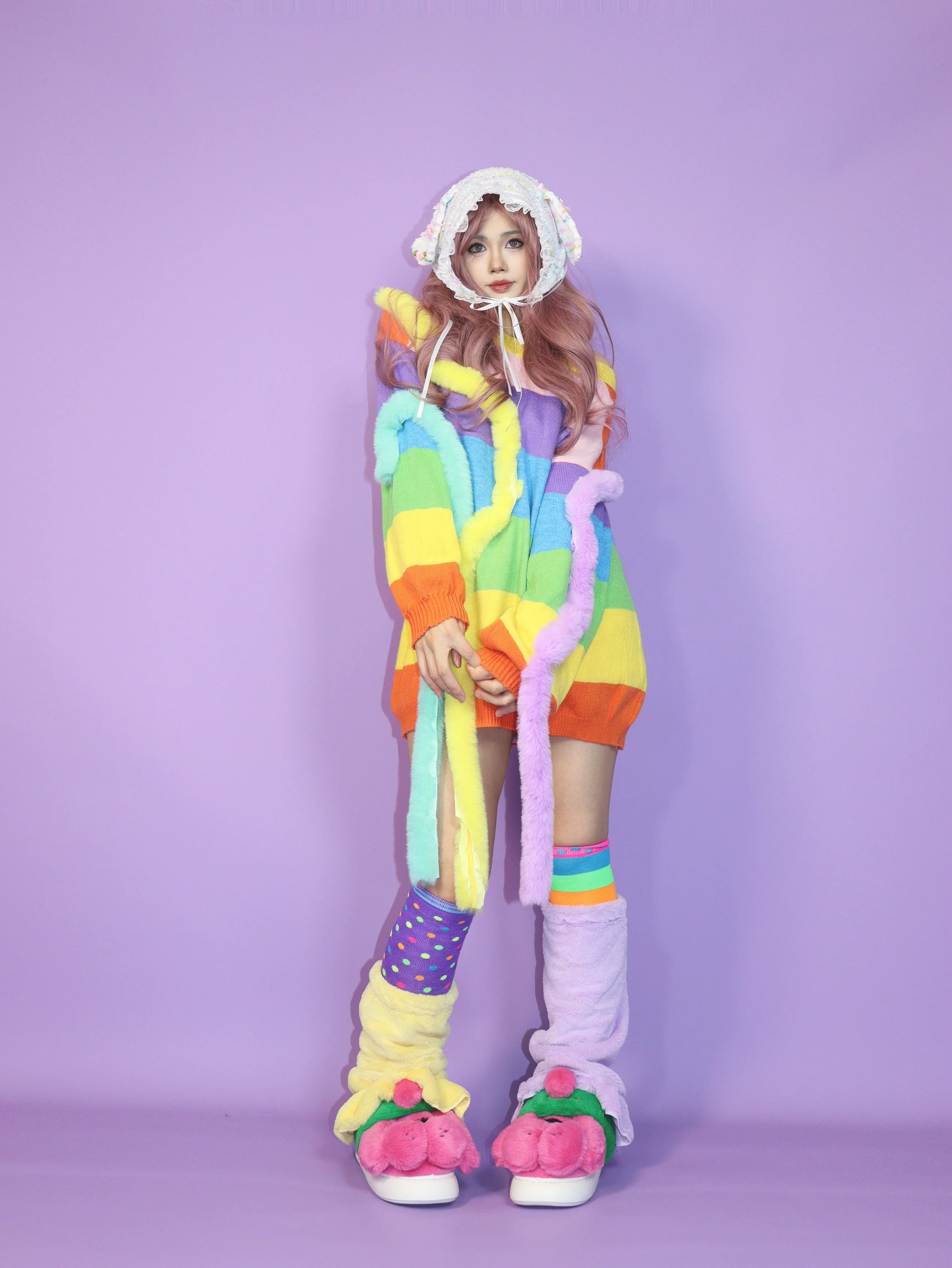 Fluffy Rainbow Stripe Sweater
