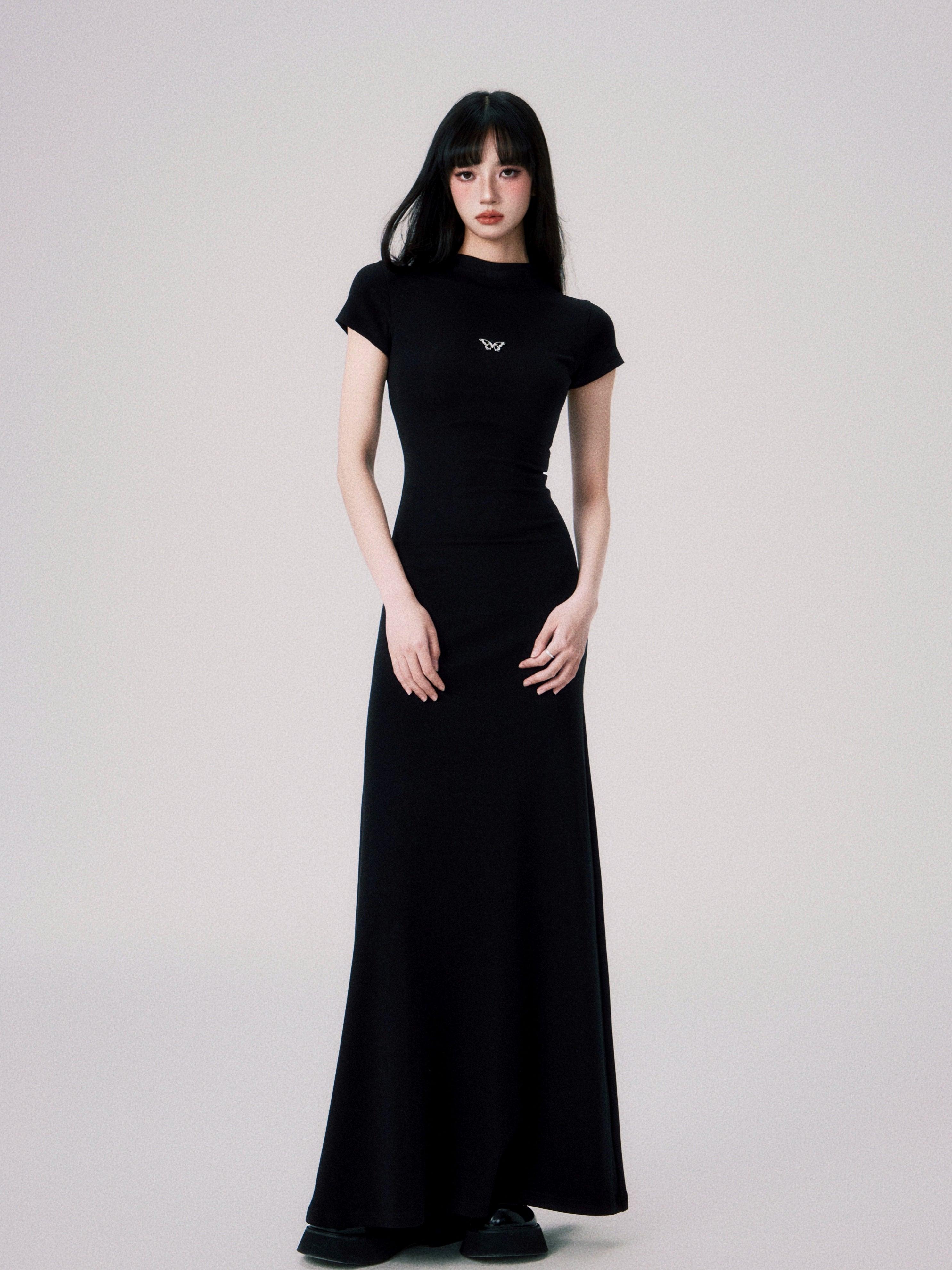 Butterfly Emblem Fitted Maxi Dress - Women'S Elegant Evening Gown Sand / M Butterfly Emblem Fitted Maxi Dress - Women'S Elegant Evening Gown Sand / M