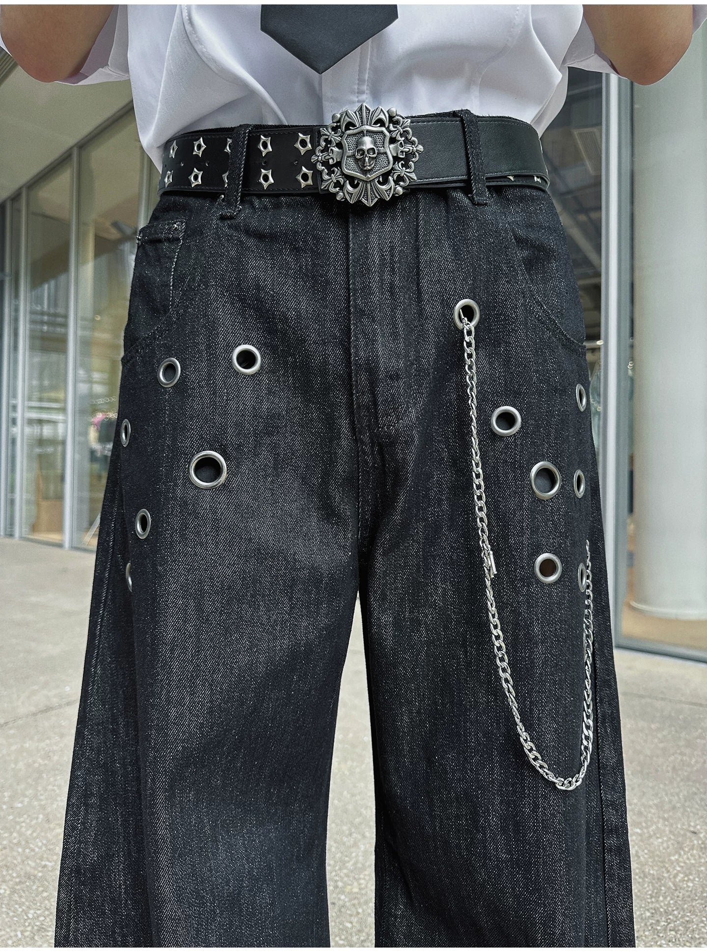 Helix Chain Void-Grommet Denim Jeans
