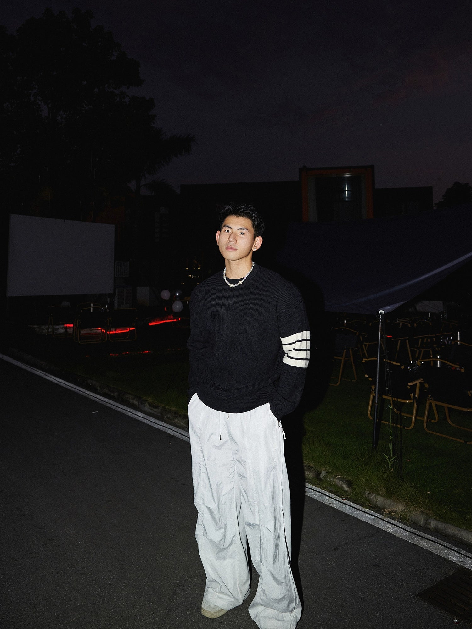 Crewneck Striped Sleeve Sweater