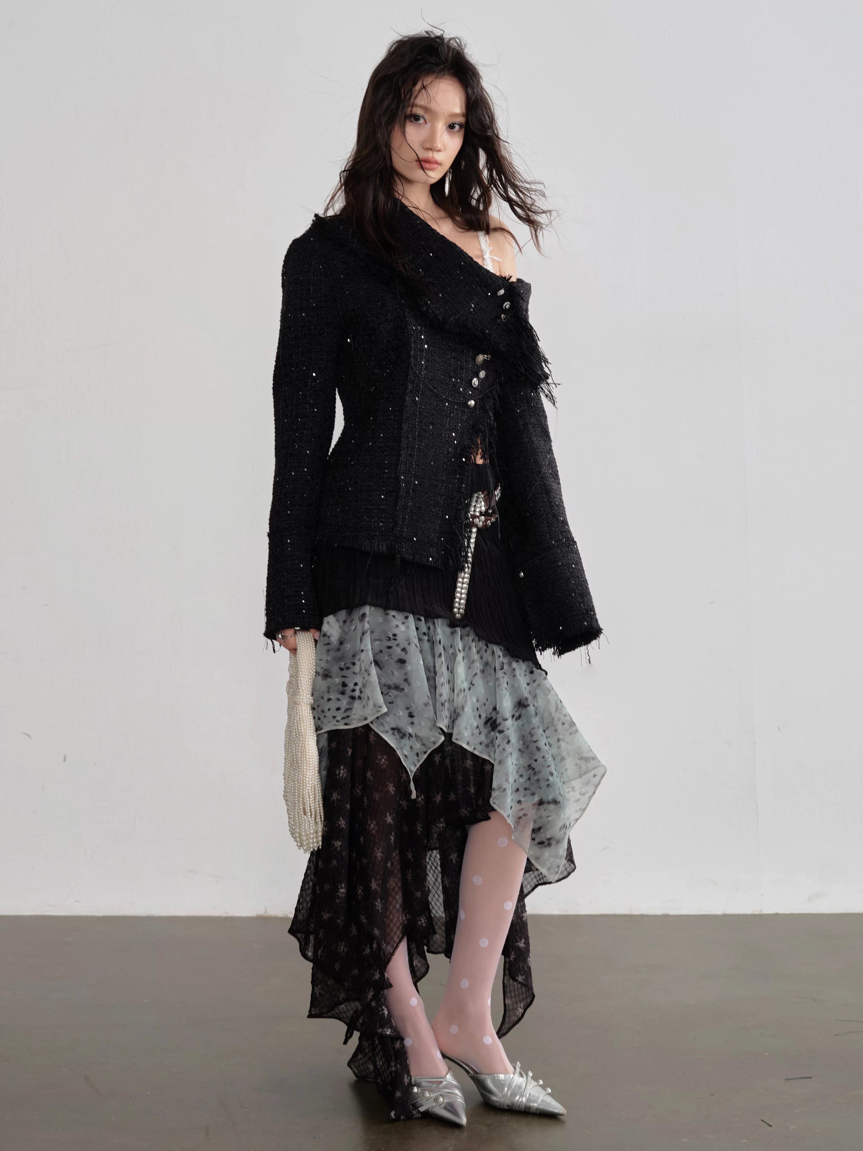 Midnight Mist Asymmetrical Ruffle Skirt