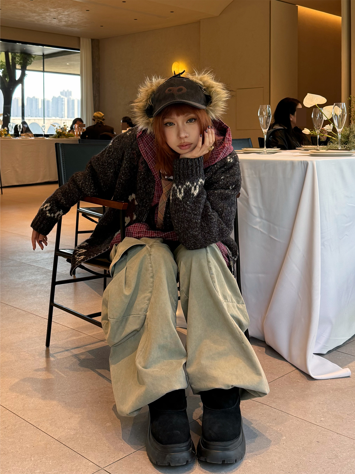 Faux Fur Earflap Corduroy Cap