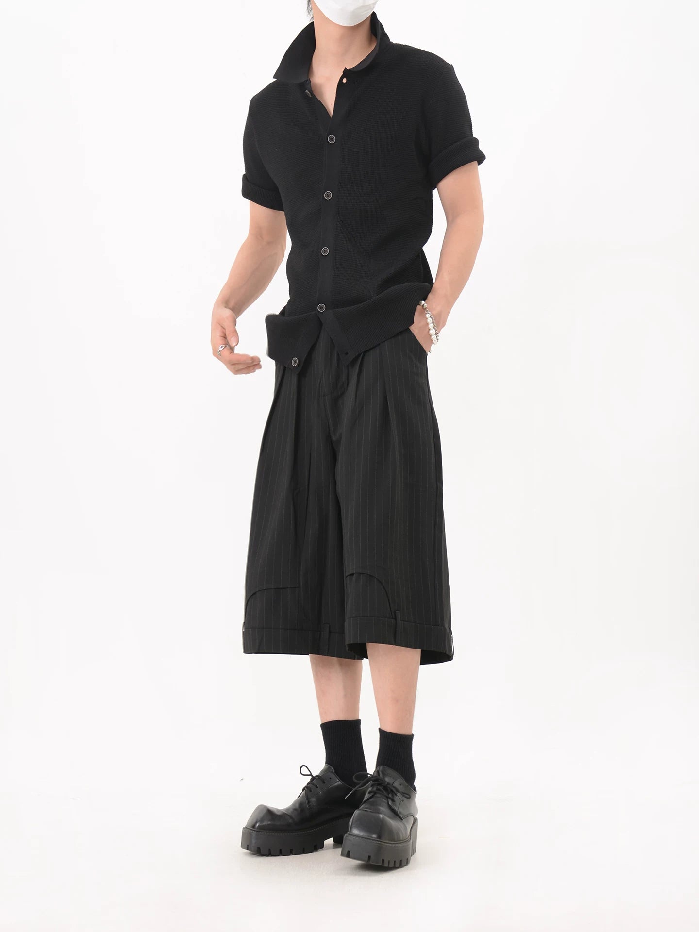 Textured Polo Collar Button Front Shirt
