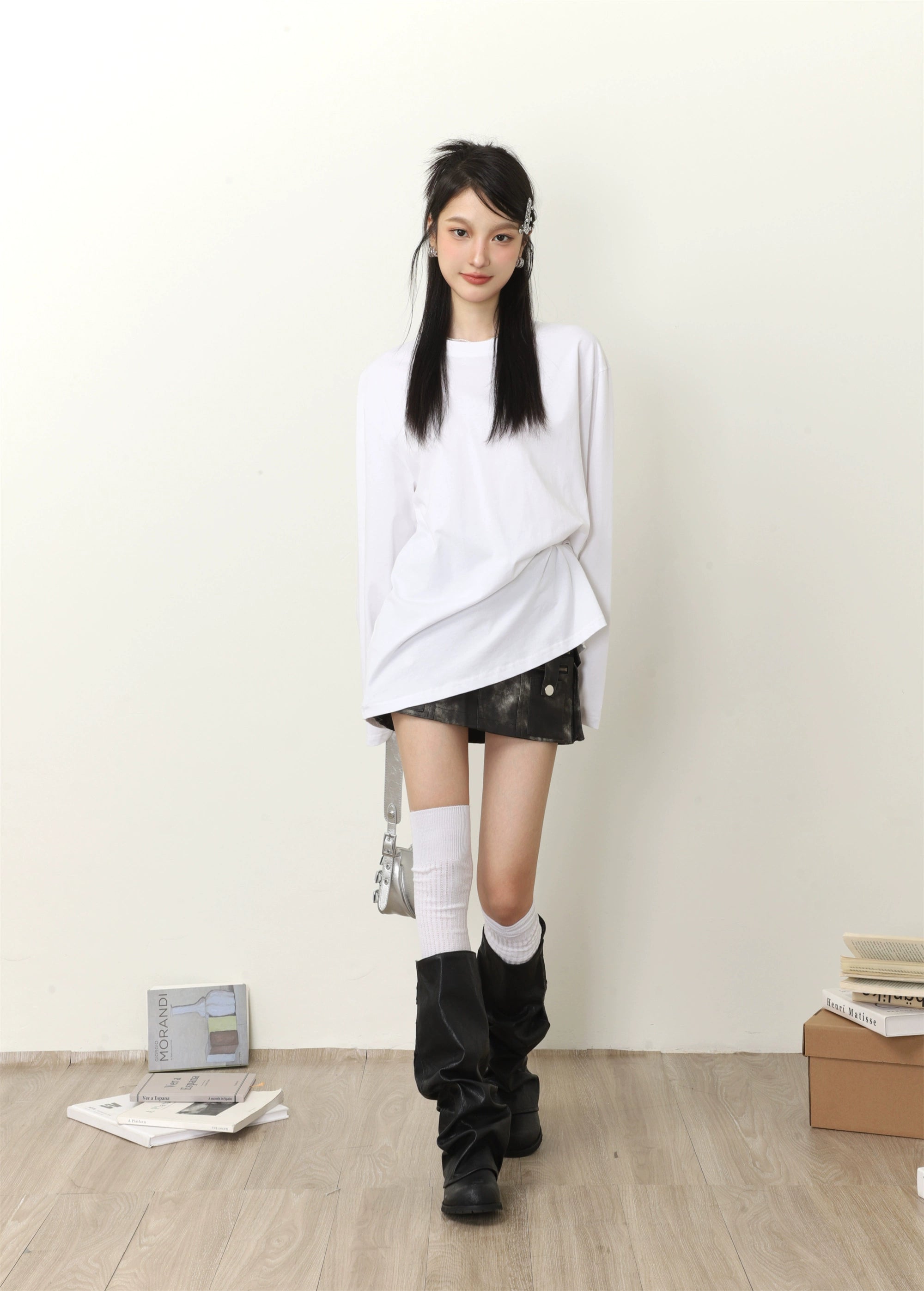 Feste Farbe Lose Long Sleeve T-Shirt