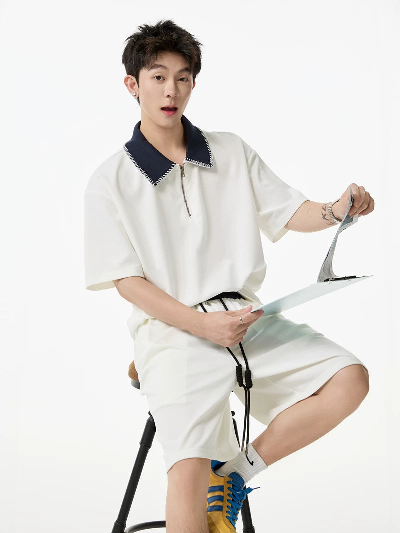 Contrast Collar Quarter-Zip Sweatshirt