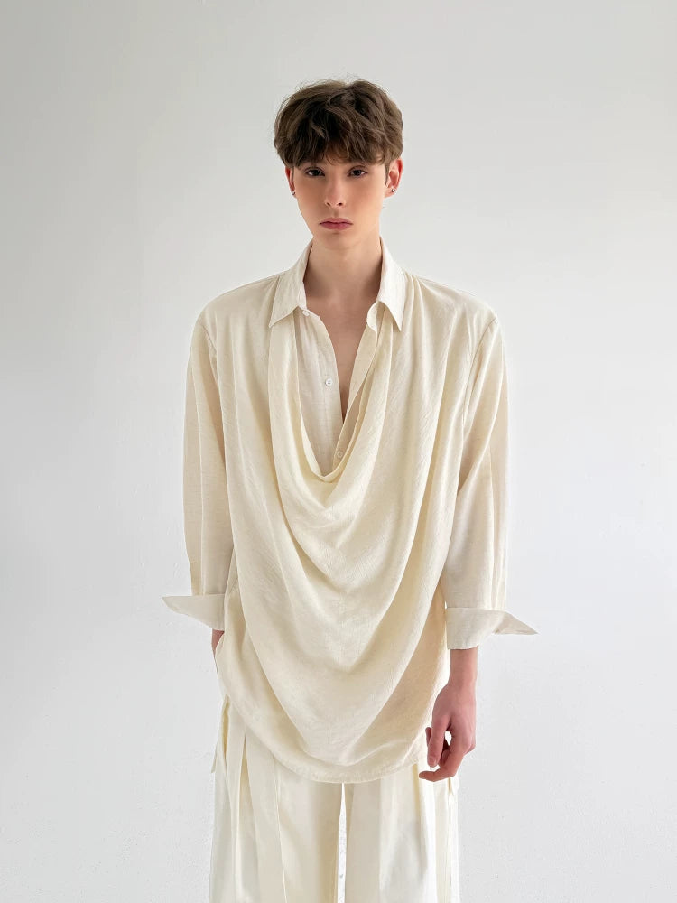 Ivory Cascade Drape Collar Shirt