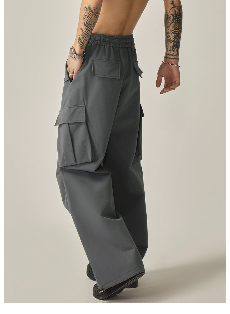 Gray Cargo Wide Leg Pants