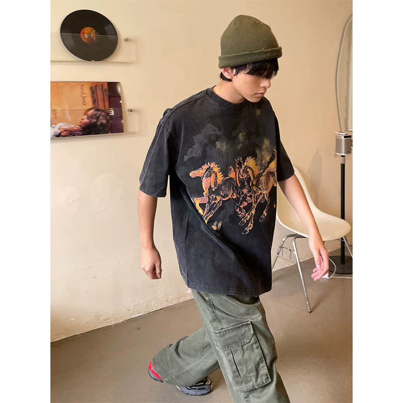 Vintage Horse Print Oversized T-Shirt