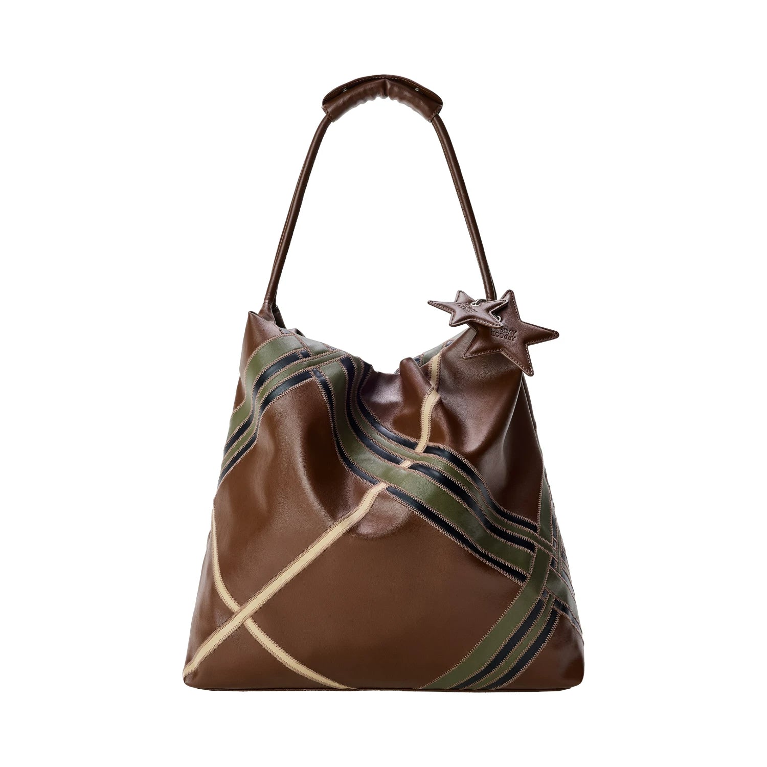 Striped Star Oversized Shoulder Tote - Mocha Brown