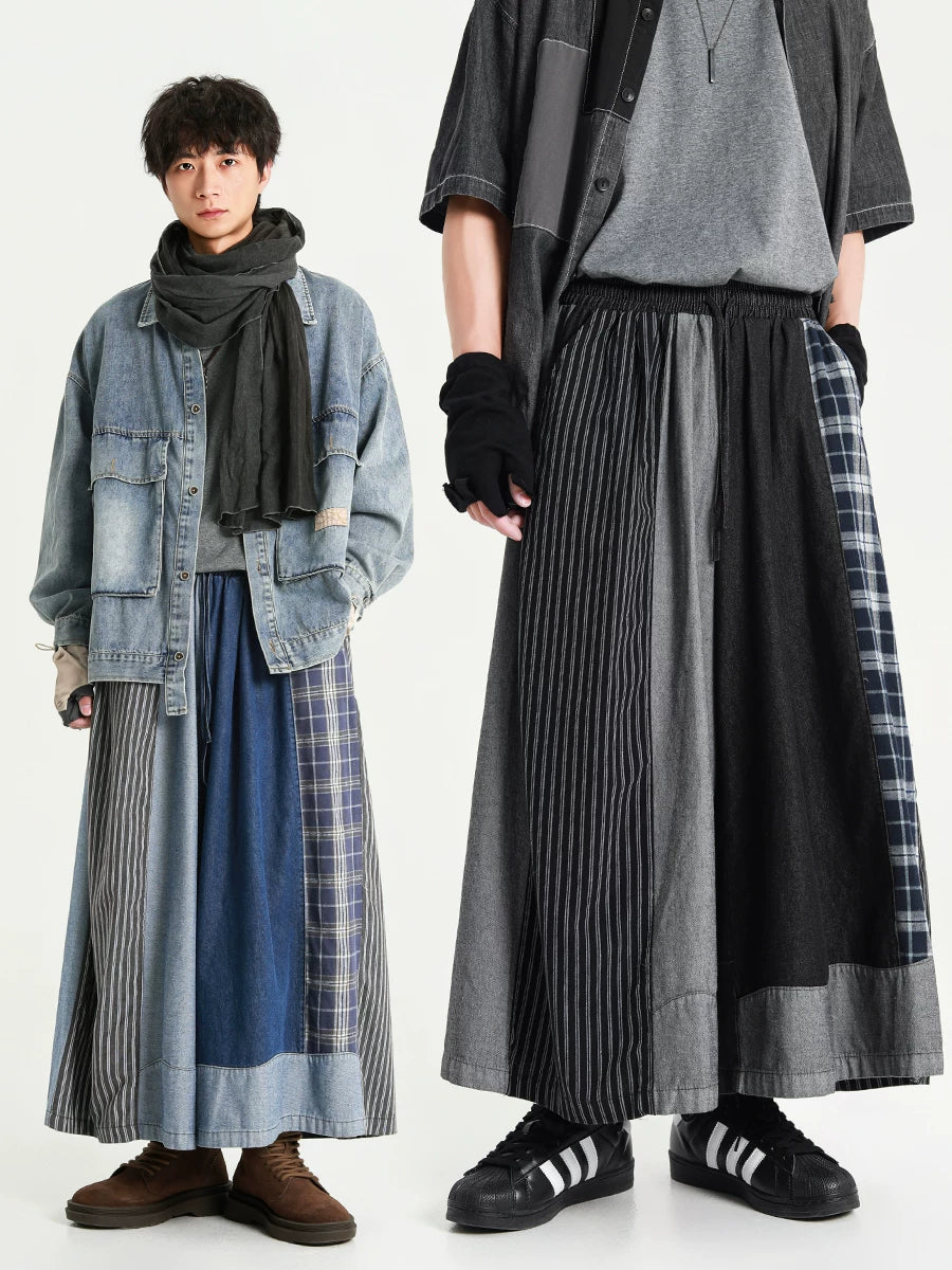 Oversized Patchwork Denim Skirt Pants