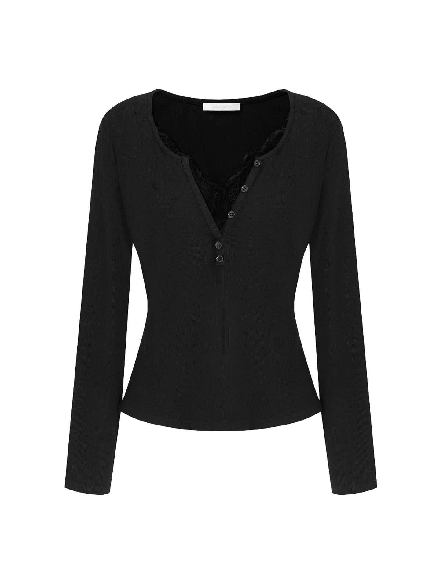 Lace-Trim V-Neck Slim Knit Top