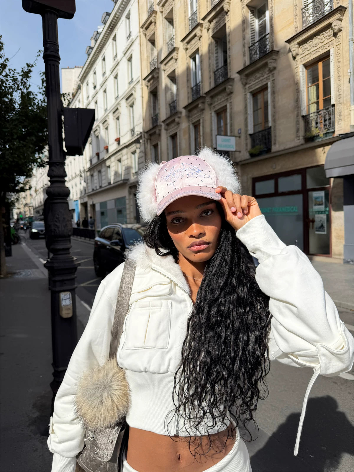 Frosted Angel Rhinestone Earflap Caps