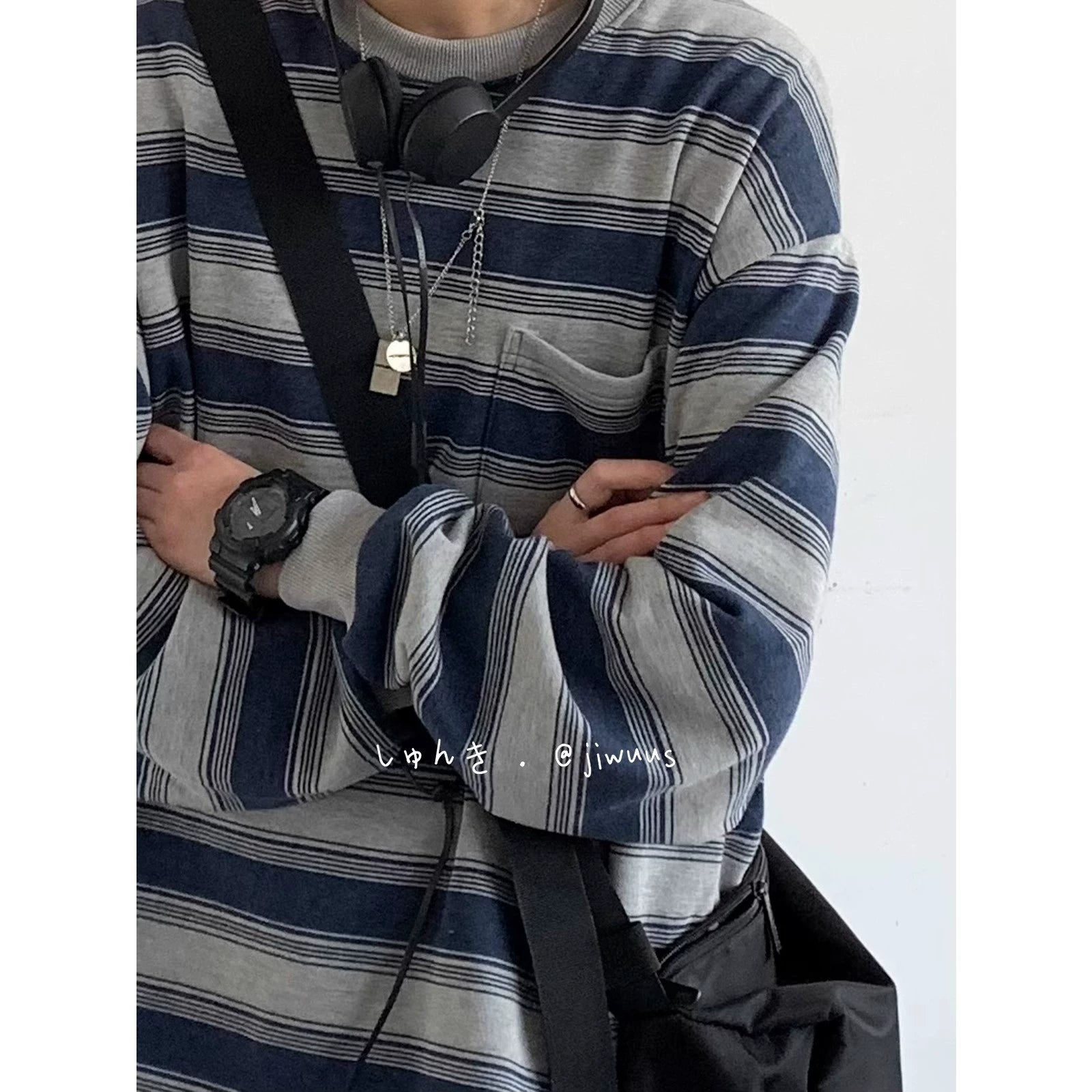 Navy Grey Striped Long Sleeve