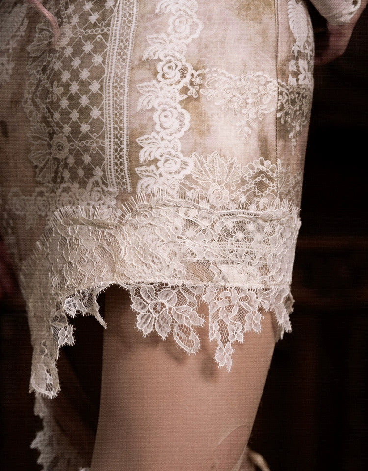 Vintage Lace Heart Patchwork Mini Skirt