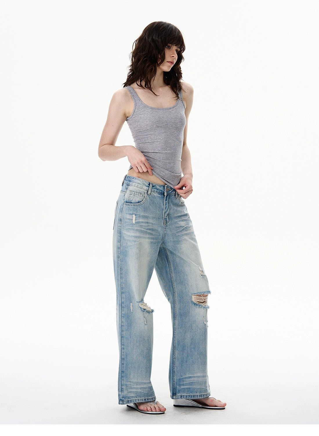 Light Wash Mid-Rise Wide-Leg Jeans