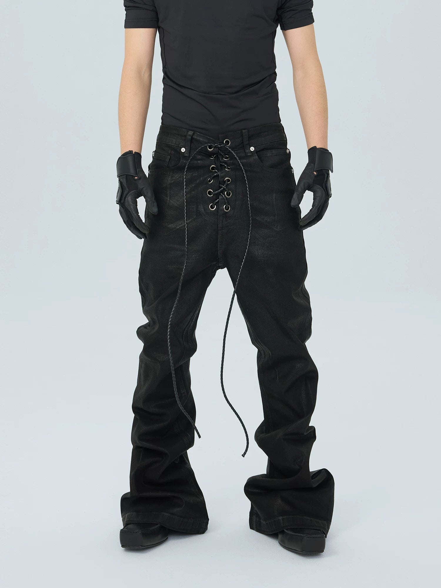 Obsidian Corset-Lace Stacked Jeans