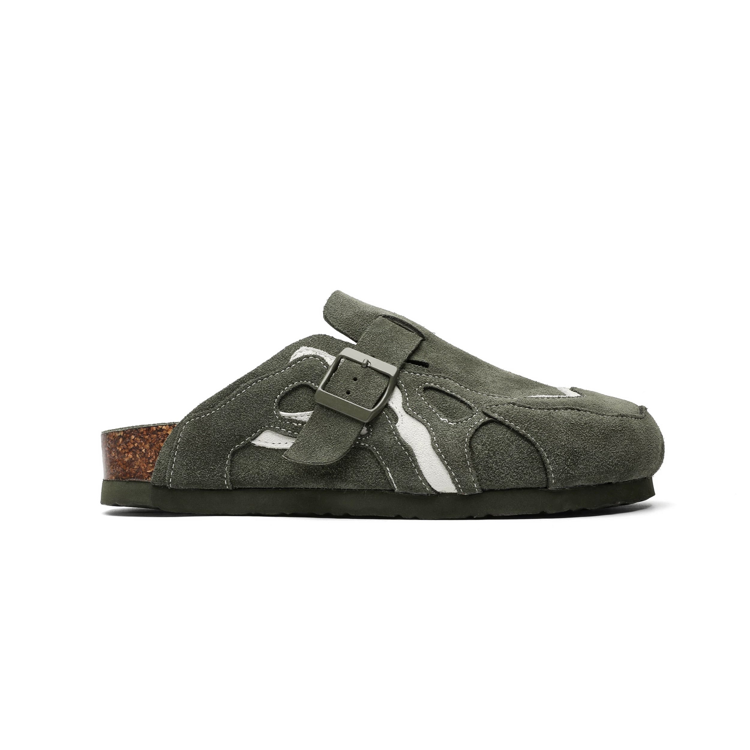 Suede Buckle Cork Footbed Clogs