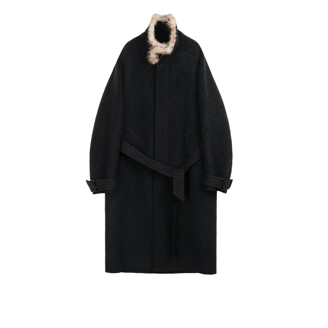 Belted Fur-Trim Collar Coat