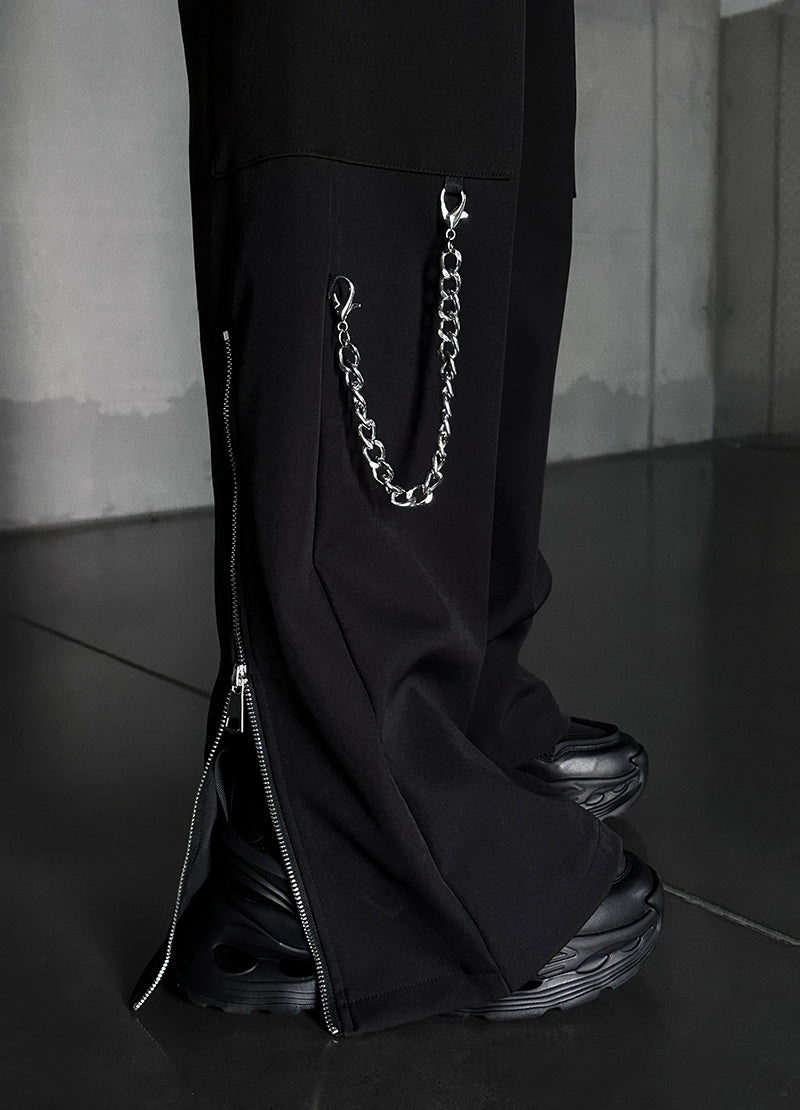 Black Techwear Cargo Pants with Chain