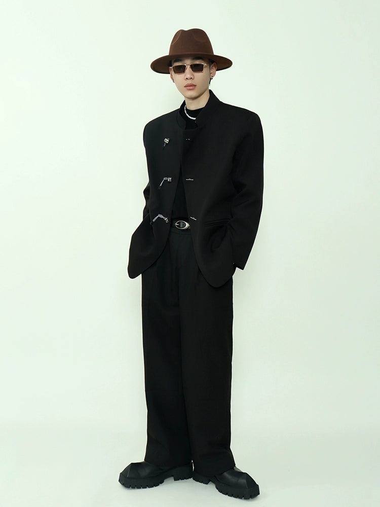 Mandarin Collar Toggle Black Blazer