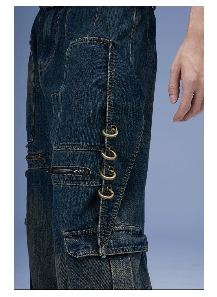Lace-Up Pocket Cargo Jeans