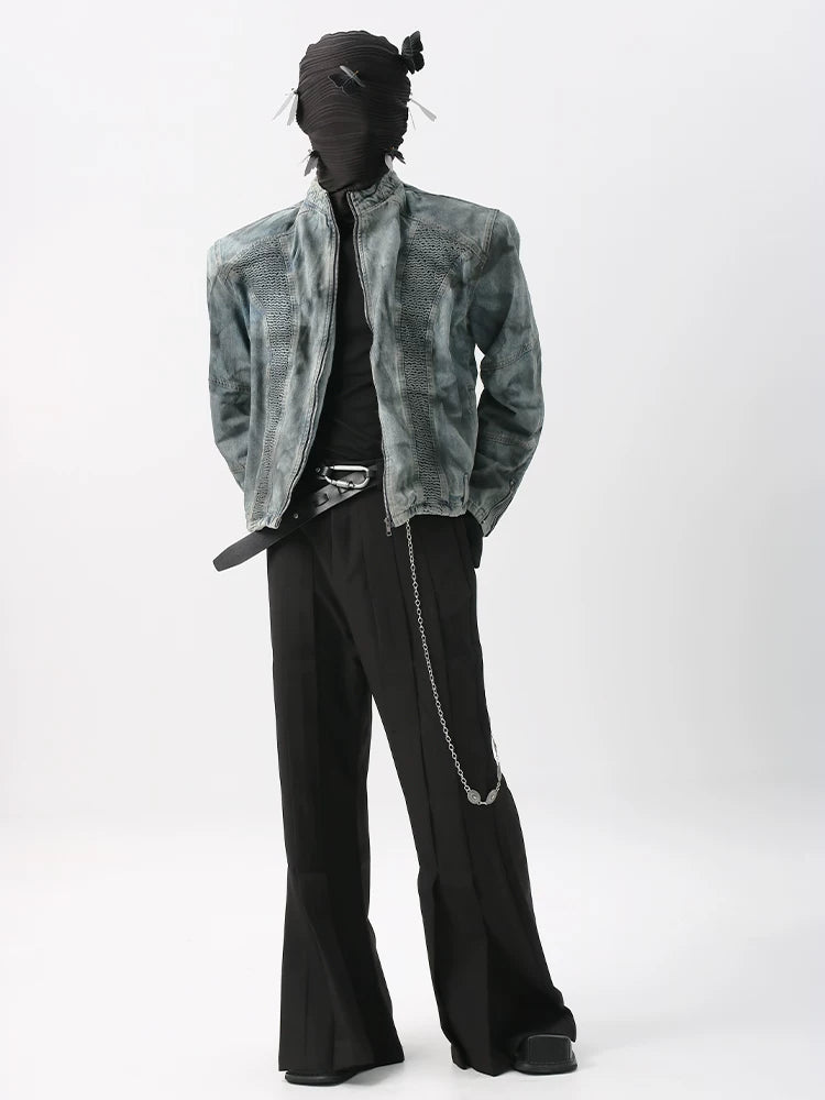Wavedrift Textured Denim Moto Jacket