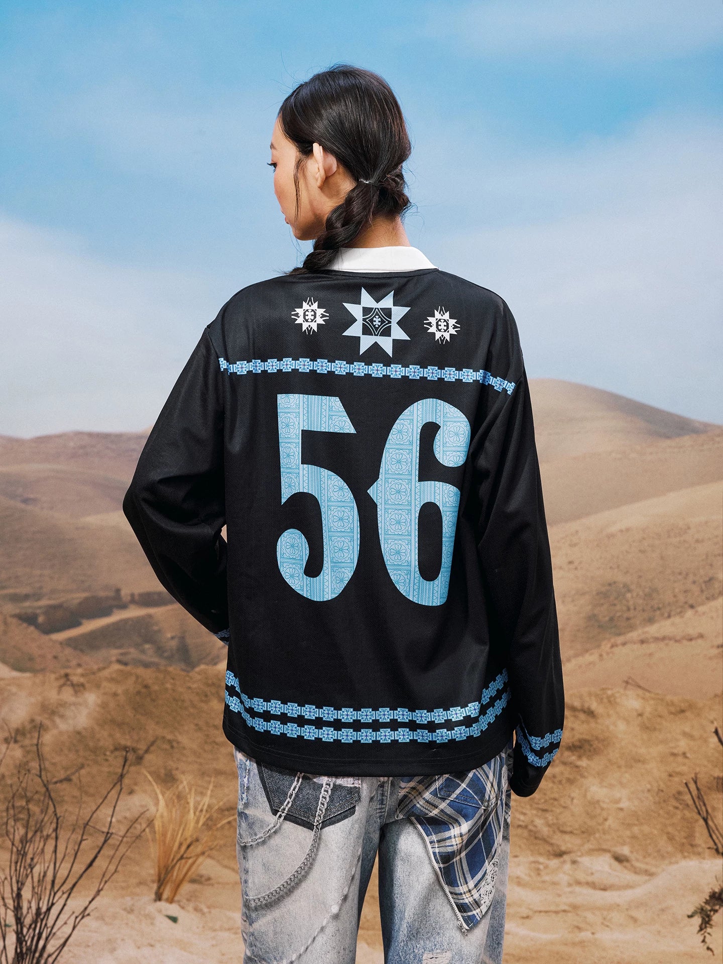 Geometric Graphic Collared Long Sleeve Shirt