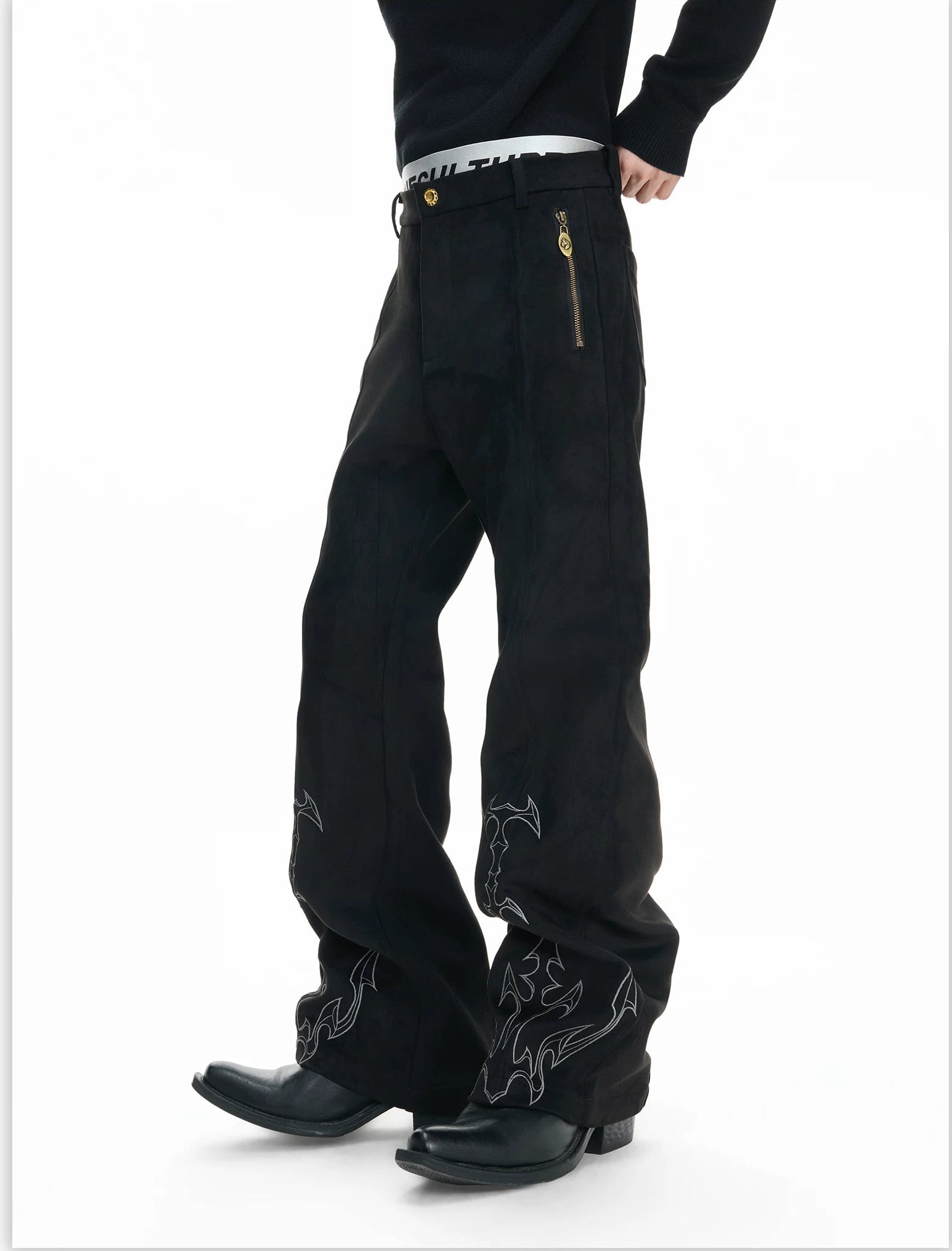 Auric Brand Flare Embroidered Trousers