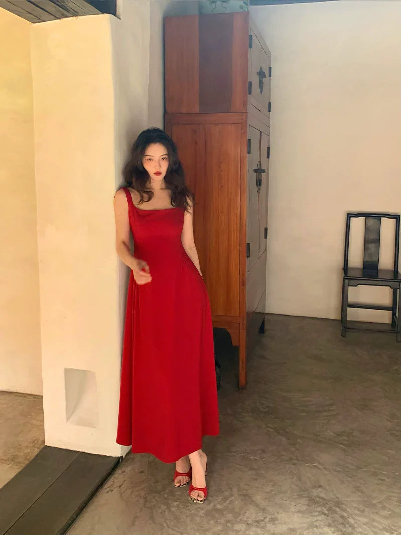 Retro Square Neck Sleeveless Maxi Dress