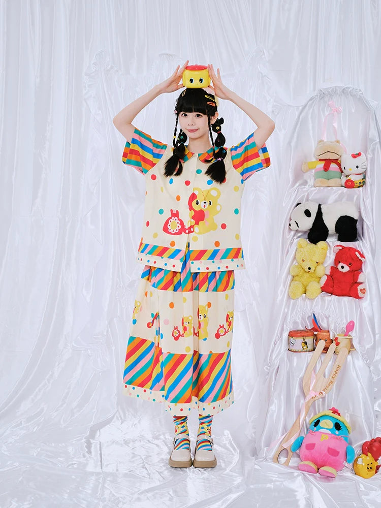 Rainbow Bear Phone Polka Blouse