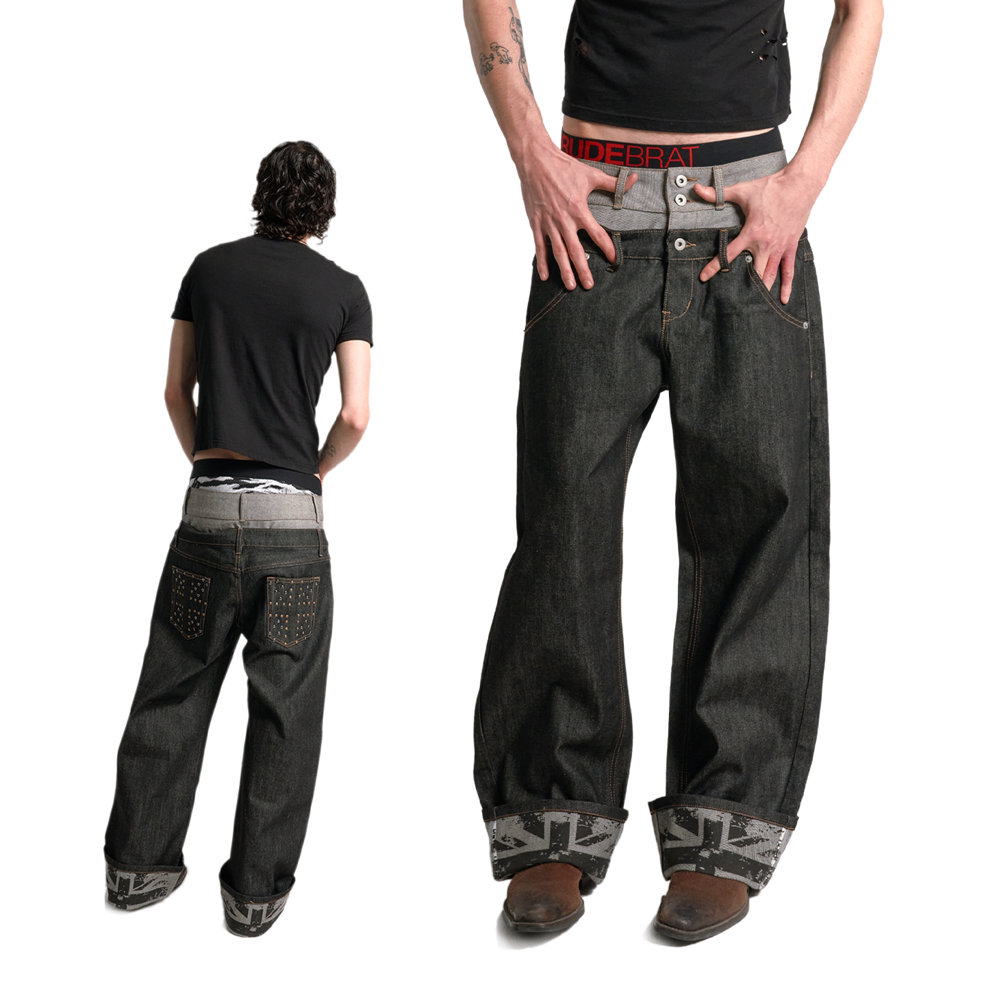 Union Cuff Studded Baggy Jeans