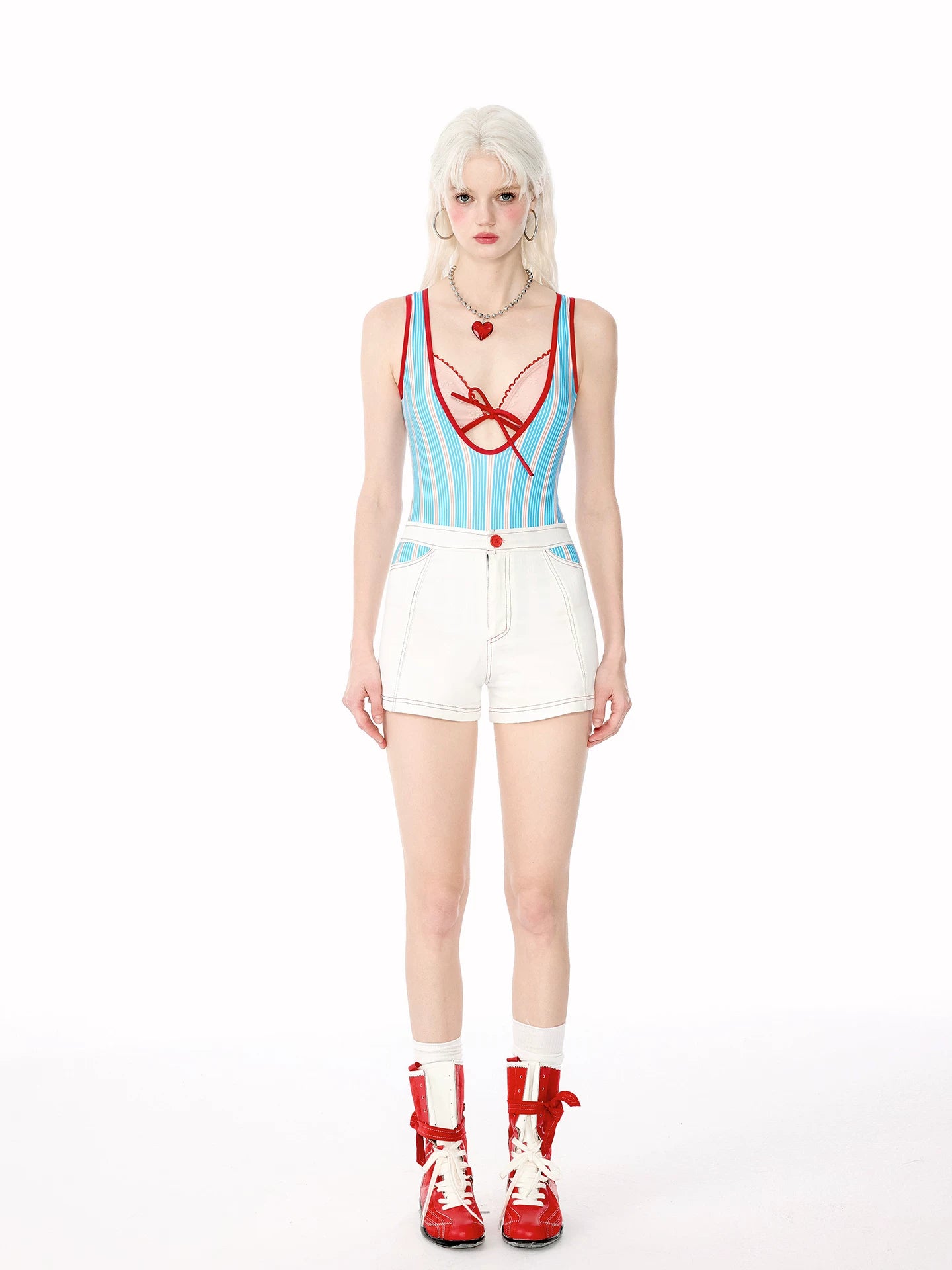 Candy Stripe Heart Peekaboo Swimsuit