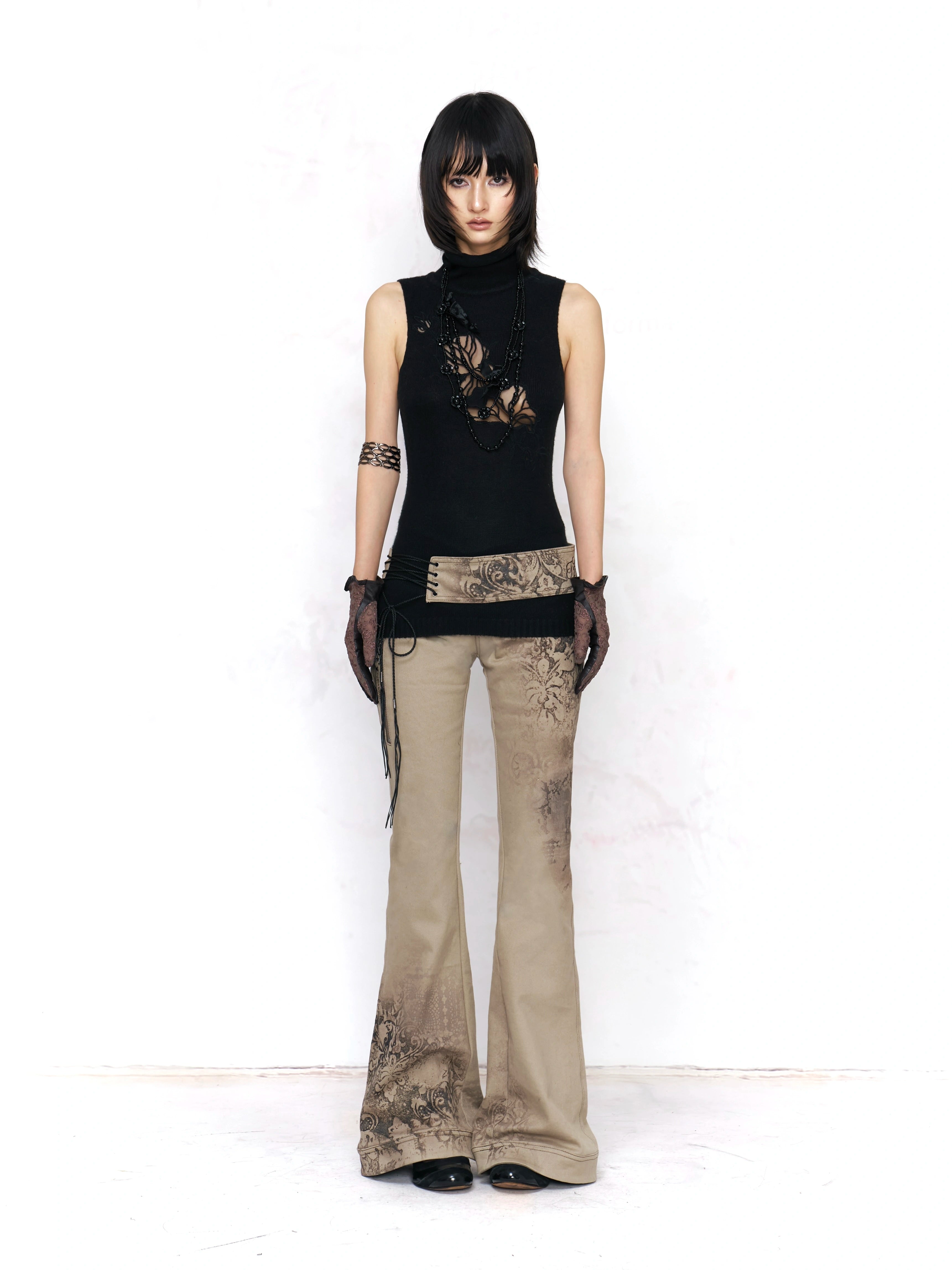 Desert Baroque Lace‑Up Flare Pants