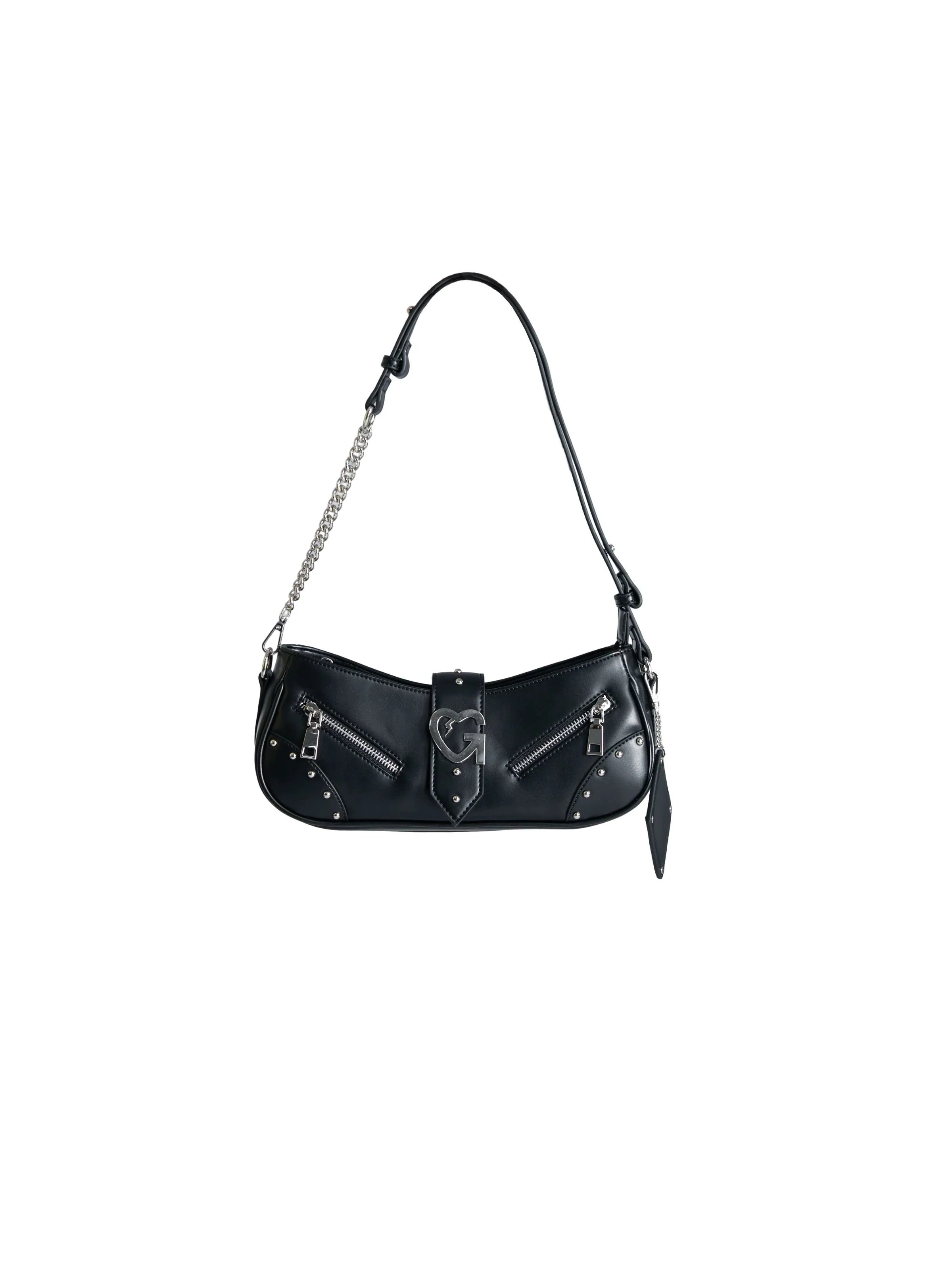 Edgy Baguette Shoulder Bag with Chain Strap