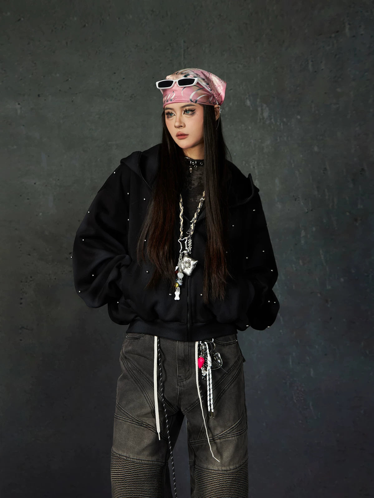Nebula Drift Studded Zip Hoodie
