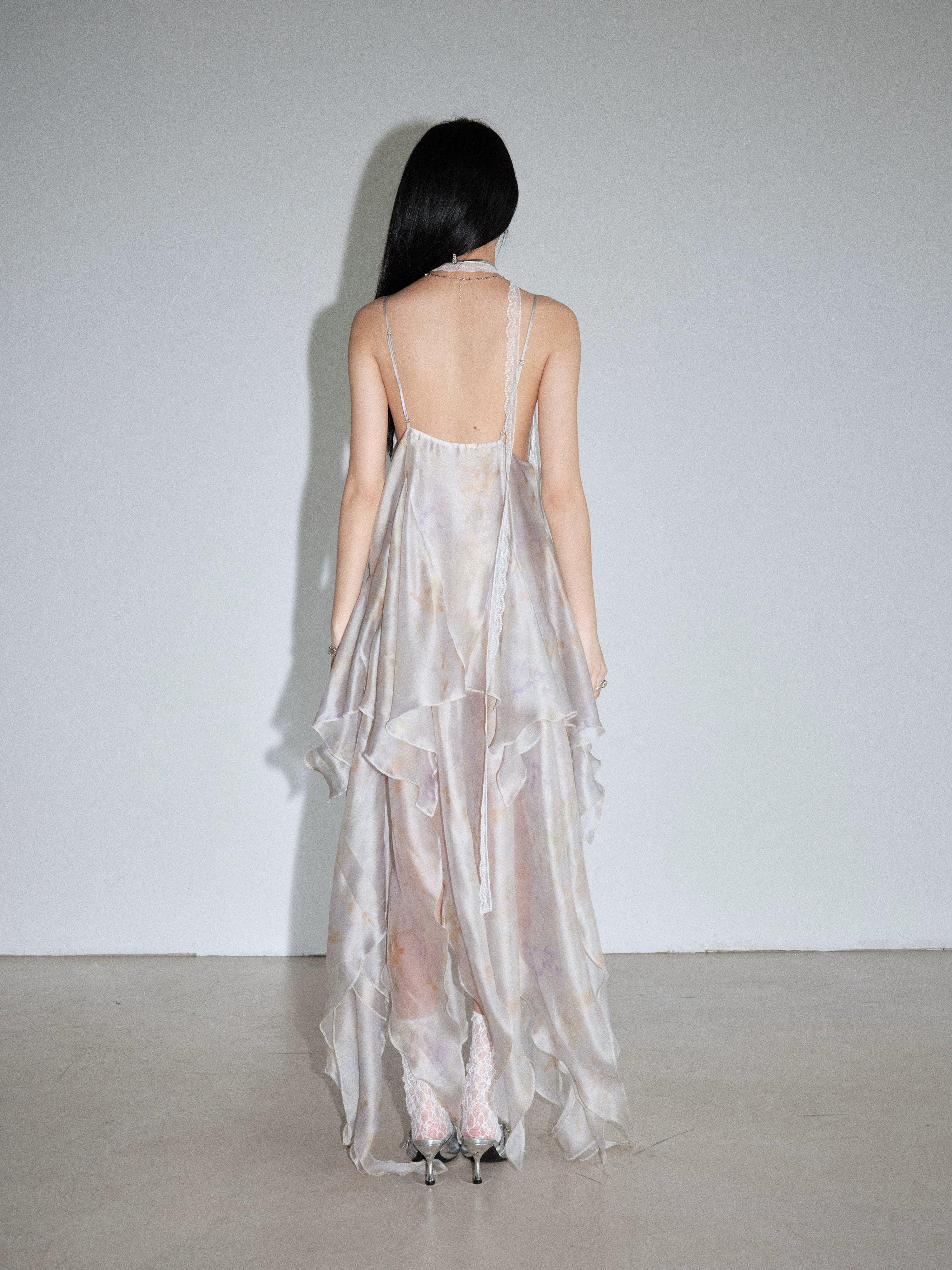Jnylon Studio Ethereal Fairy Slip Robe - Femme en mousseline de mousseline en ivoire pour femmes avec mouchoir Hem
