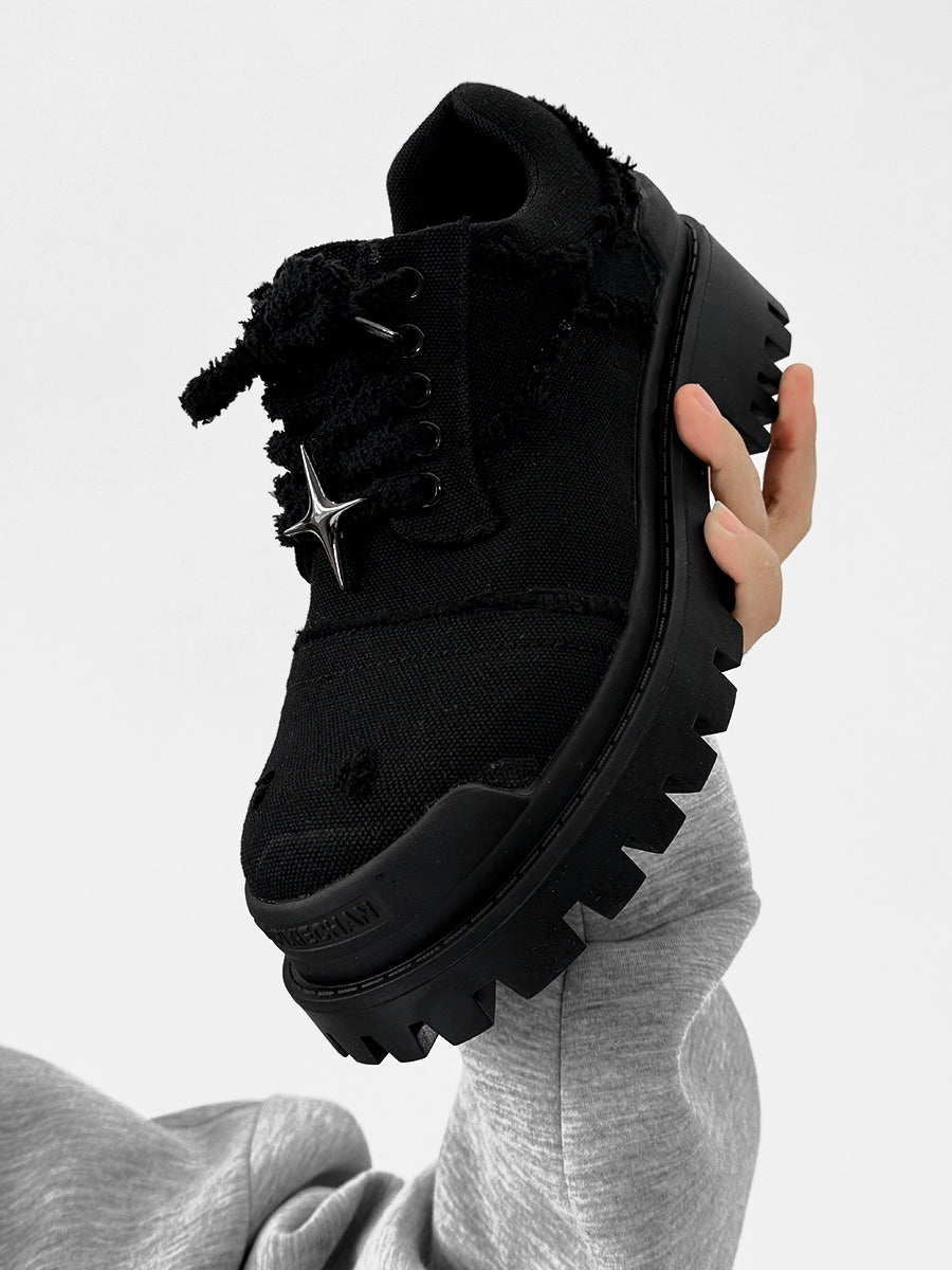 Chunky Black Canvas Platform Sneakers with Rugged Soles