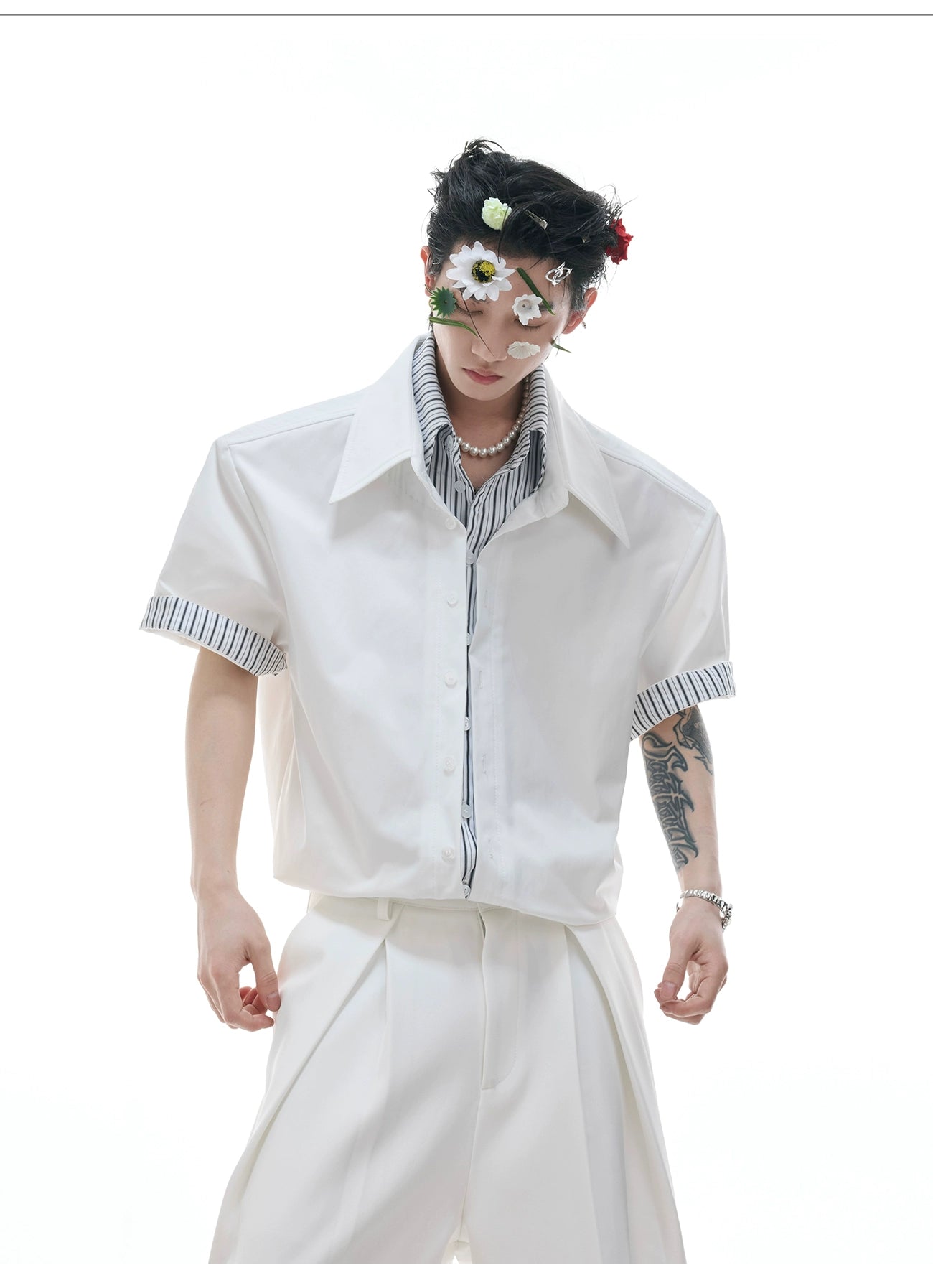 White Denim Short Sleeve Button-Up