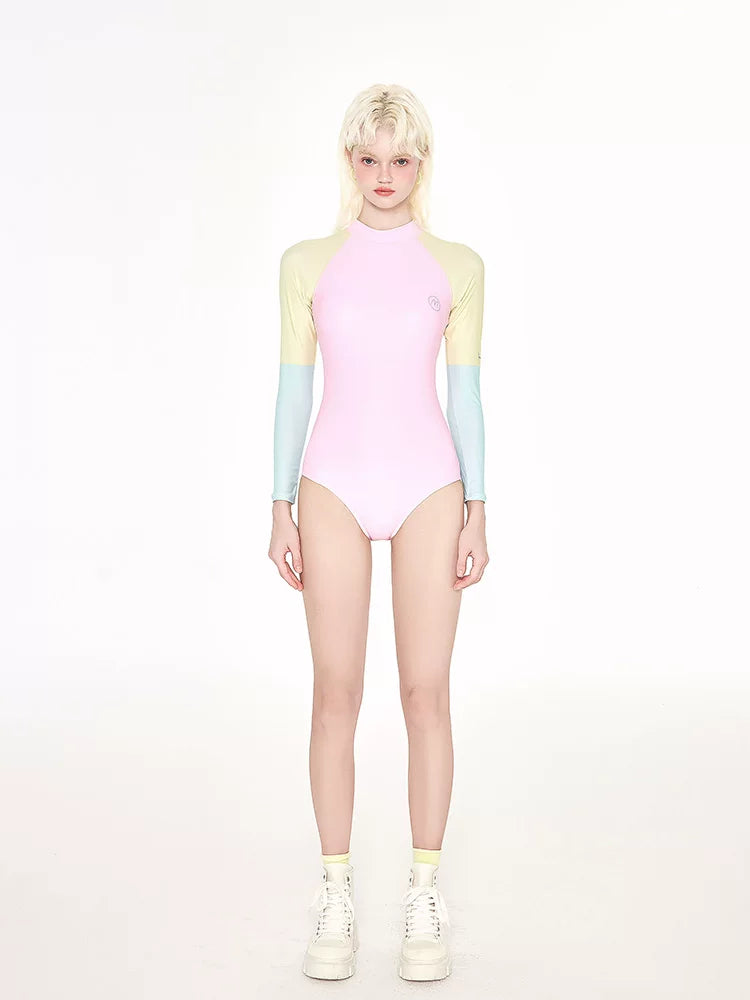 Pastel Dream Ripple Rashguard One‑Piece