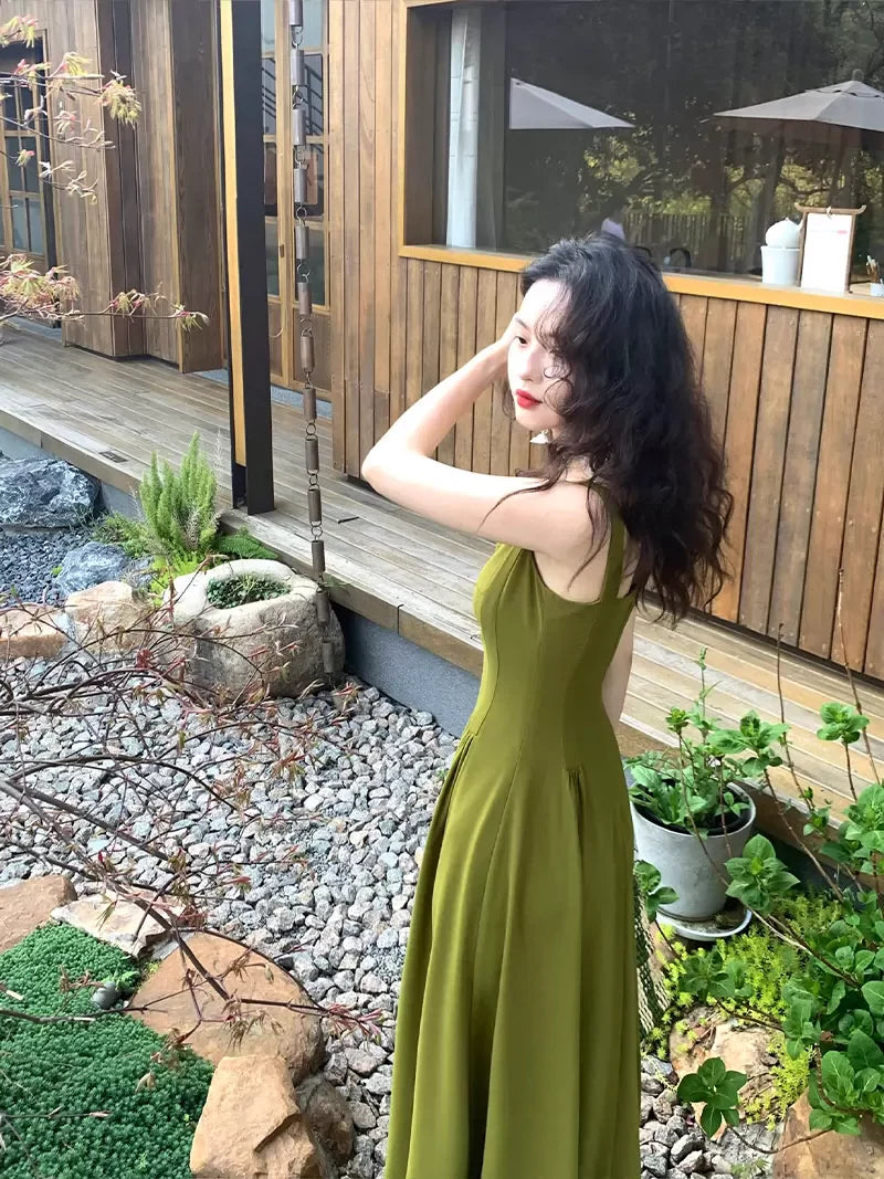 Retro Square Neck Sleeveless Maxi Dress
