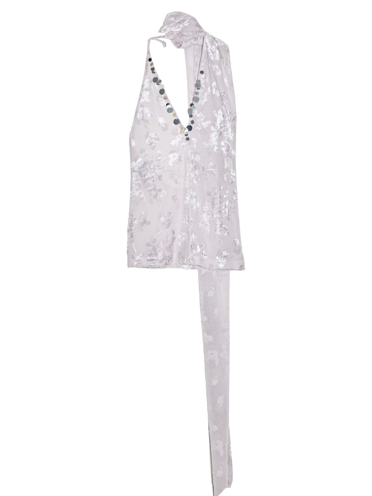High-Neck Sheer Lace Tank Top