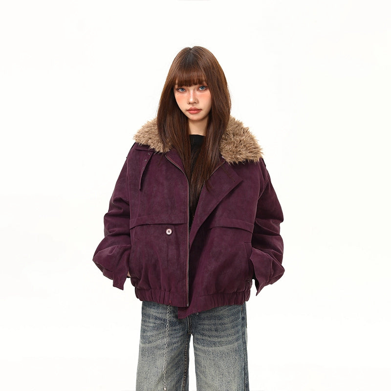 Plum Frost Faux Fur Collar Jacket