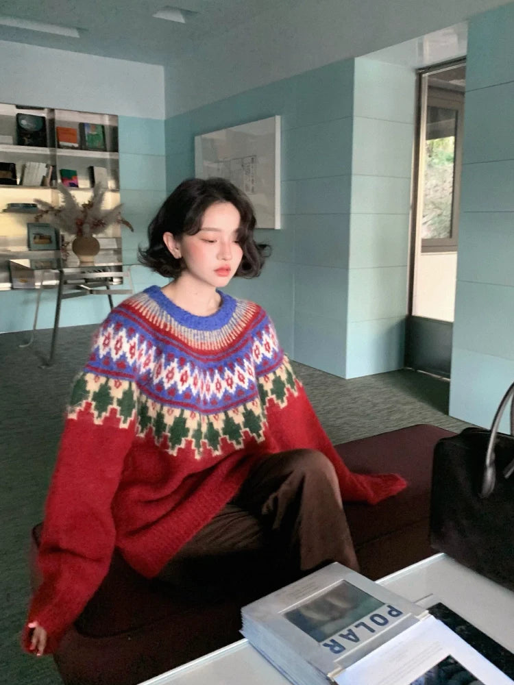 Retro Winter Fair Isle Knit Sweater