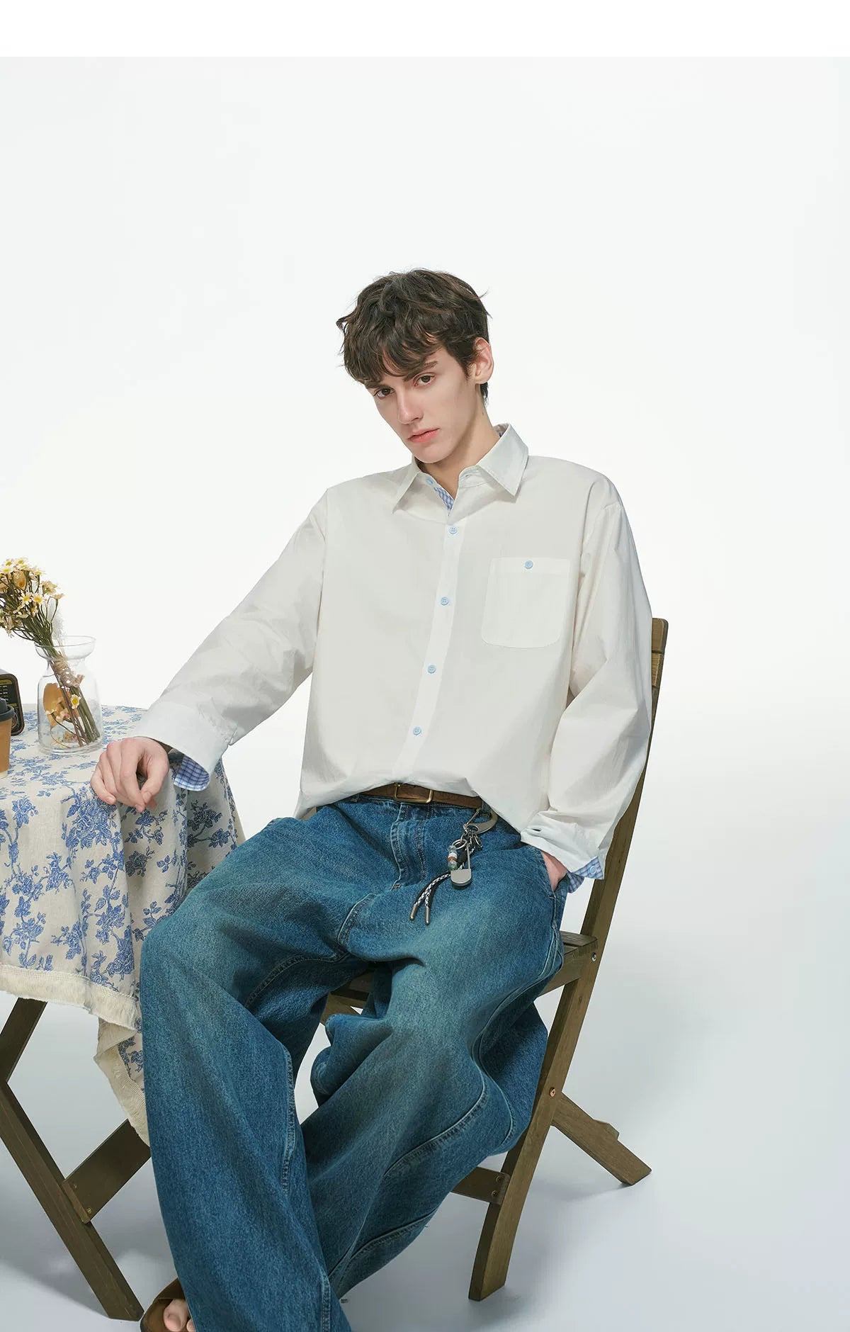 Gingham Cuff Contrast Oxford Shirt