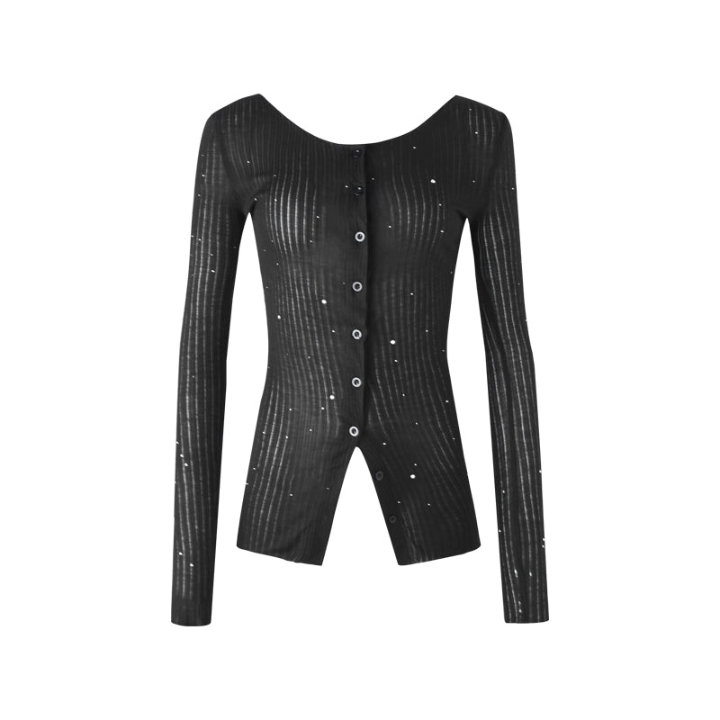 Galaxy Glint Ribbed Button Cardigan Top