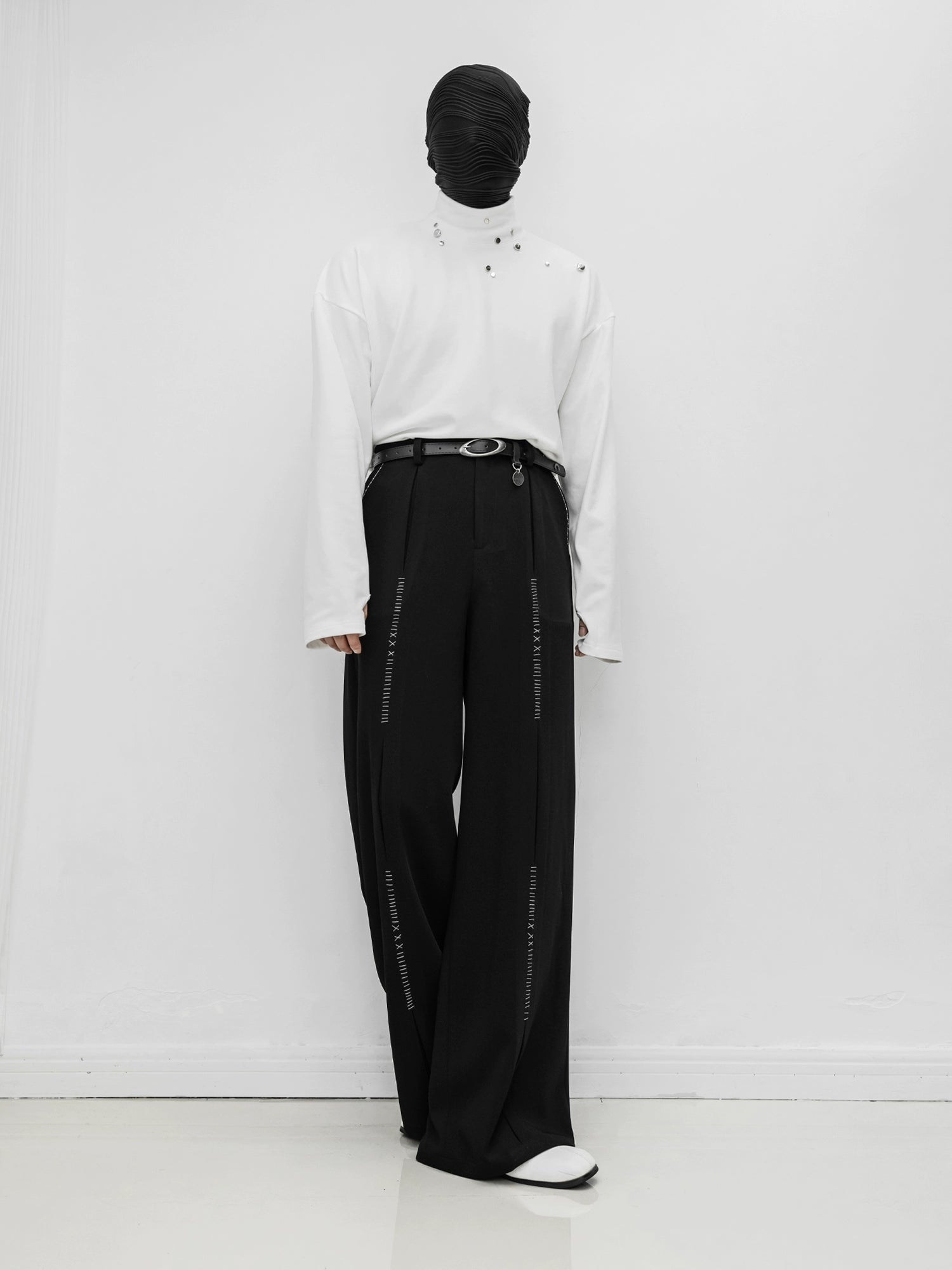 Wide-Leg Pants with Front Stitch Detailing
