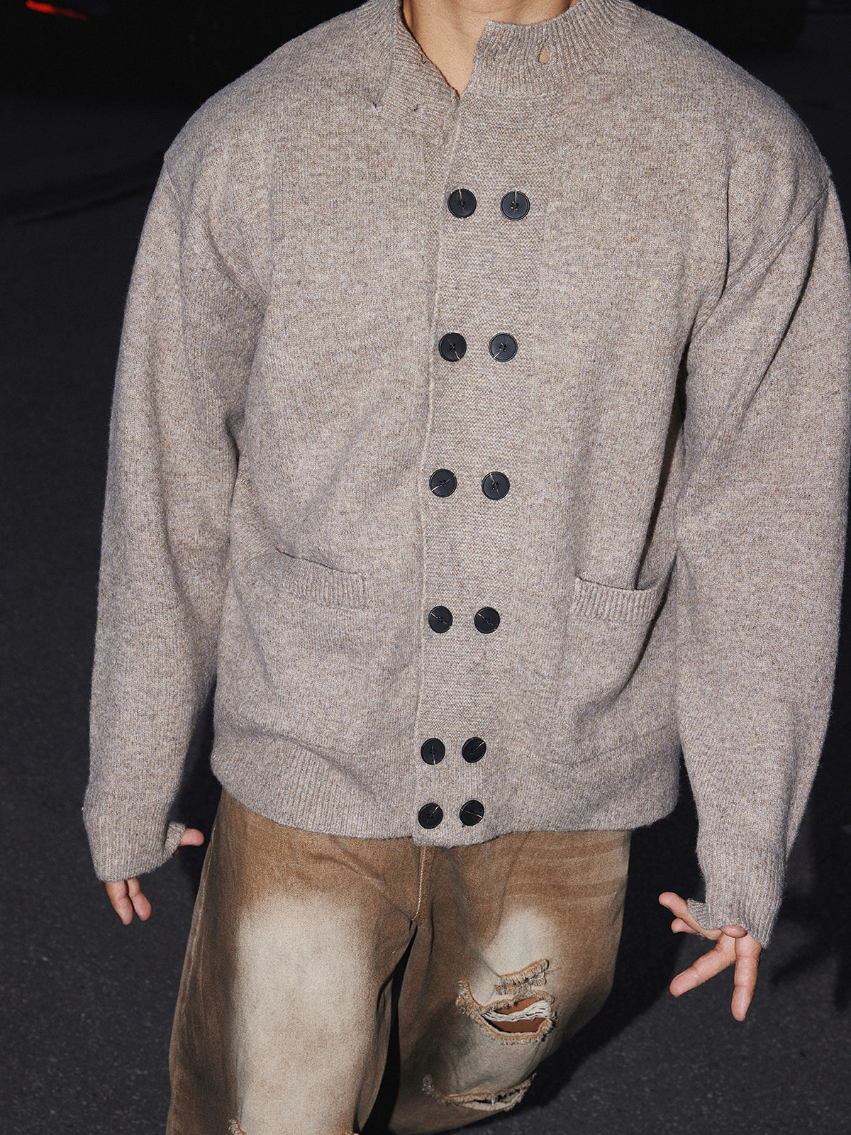 Cinderline Double-Breasted Knit Cardigan